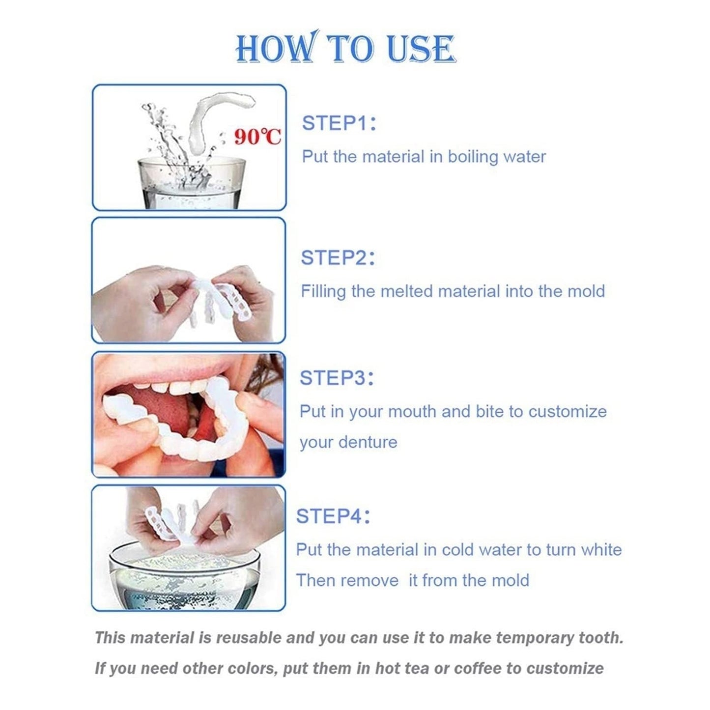 2Pairs Temporary Dentures Teeth for Women and Men, Nature and Comfortable, Protect Your Teeth and Regain Confident Smile