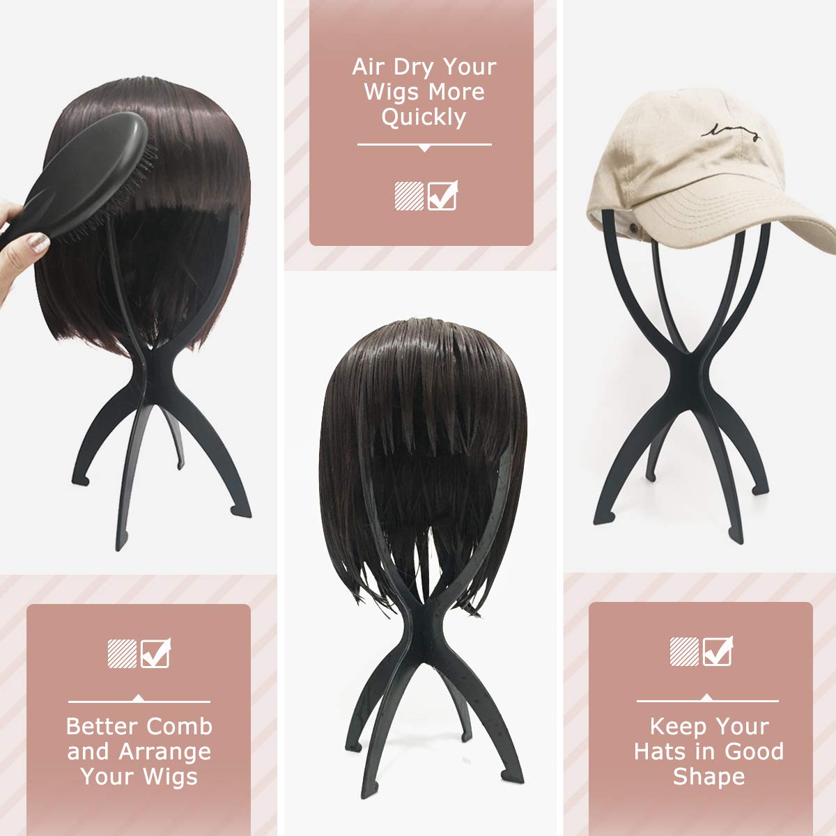 Dreamlover Wig Stand, Wig Head Stand, Wig Holder for Multiple Wigs, Black, 3 Pack
