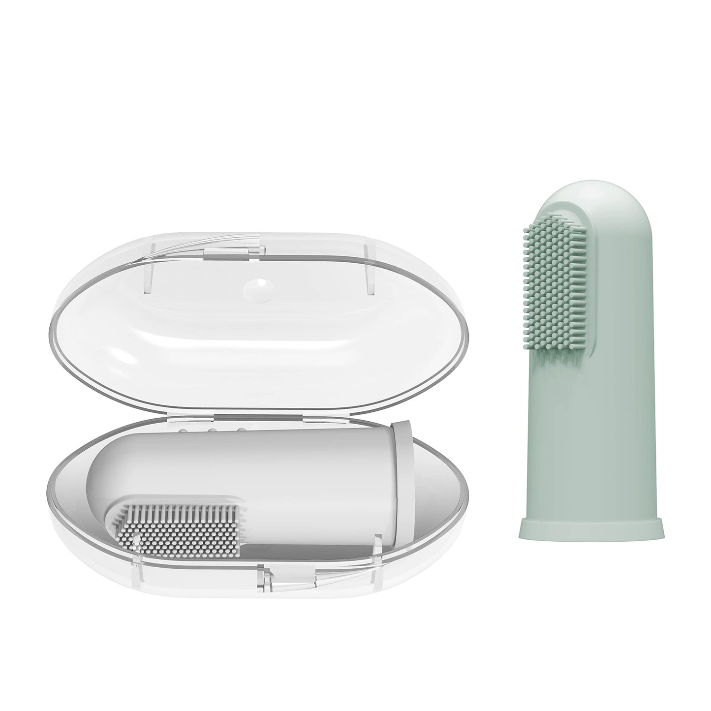 Dr. Brown's Silicone Finger Toothbrush for Baby with Travel-Storage Case, 3m+, Gray and Light Green, 2 Count, (Pack of 1)