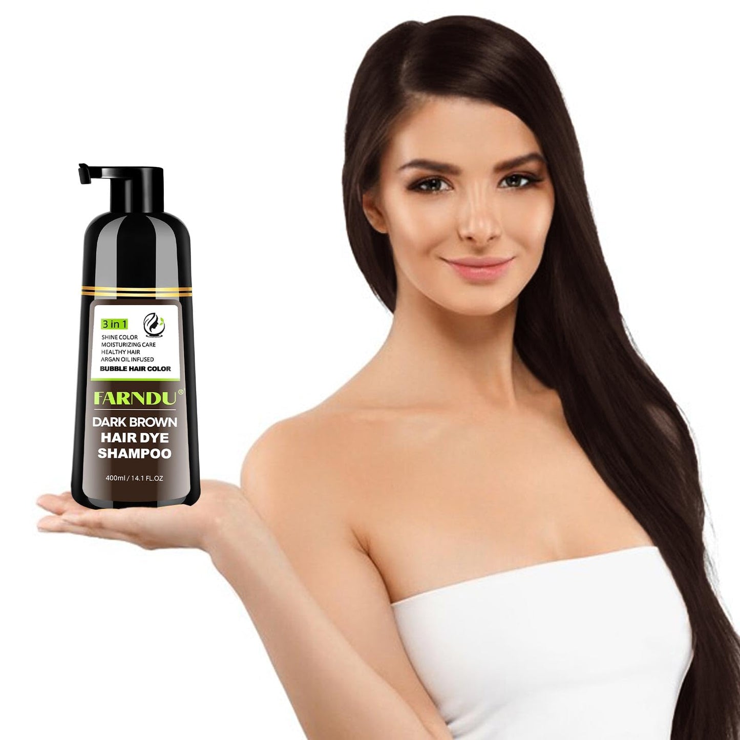 Dark Brown Hair Dye Shampoo- Gray Coverage, Herbal Natural 3 in 1 Hair Color Shampoo for Men & Women