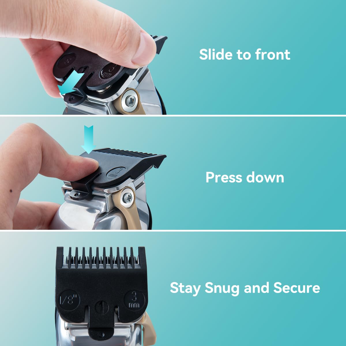 Clipper Guards Set Compatible with Most Wahl Clippers, Clipper Guides Replacement - 1/16" to 1", 10 Piece Set, Black Color