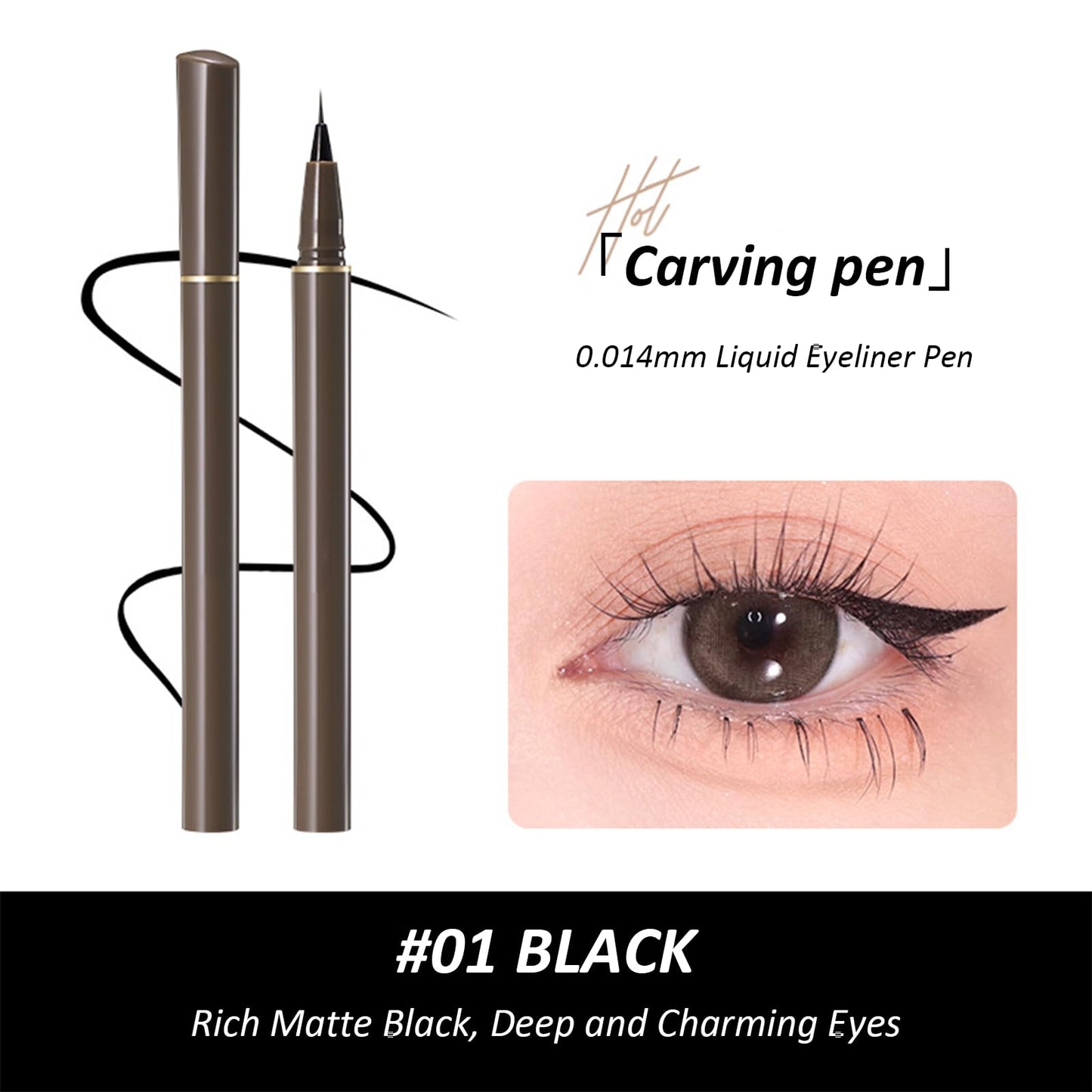 Ultra Fine Liquid Eyeliner - 0.014mm Precision Tip for Flawless Application, Waterproof Liquid Liner - Smudge Proof Long Lasting (Fine carving pen 0.014mm #01 black HOT)