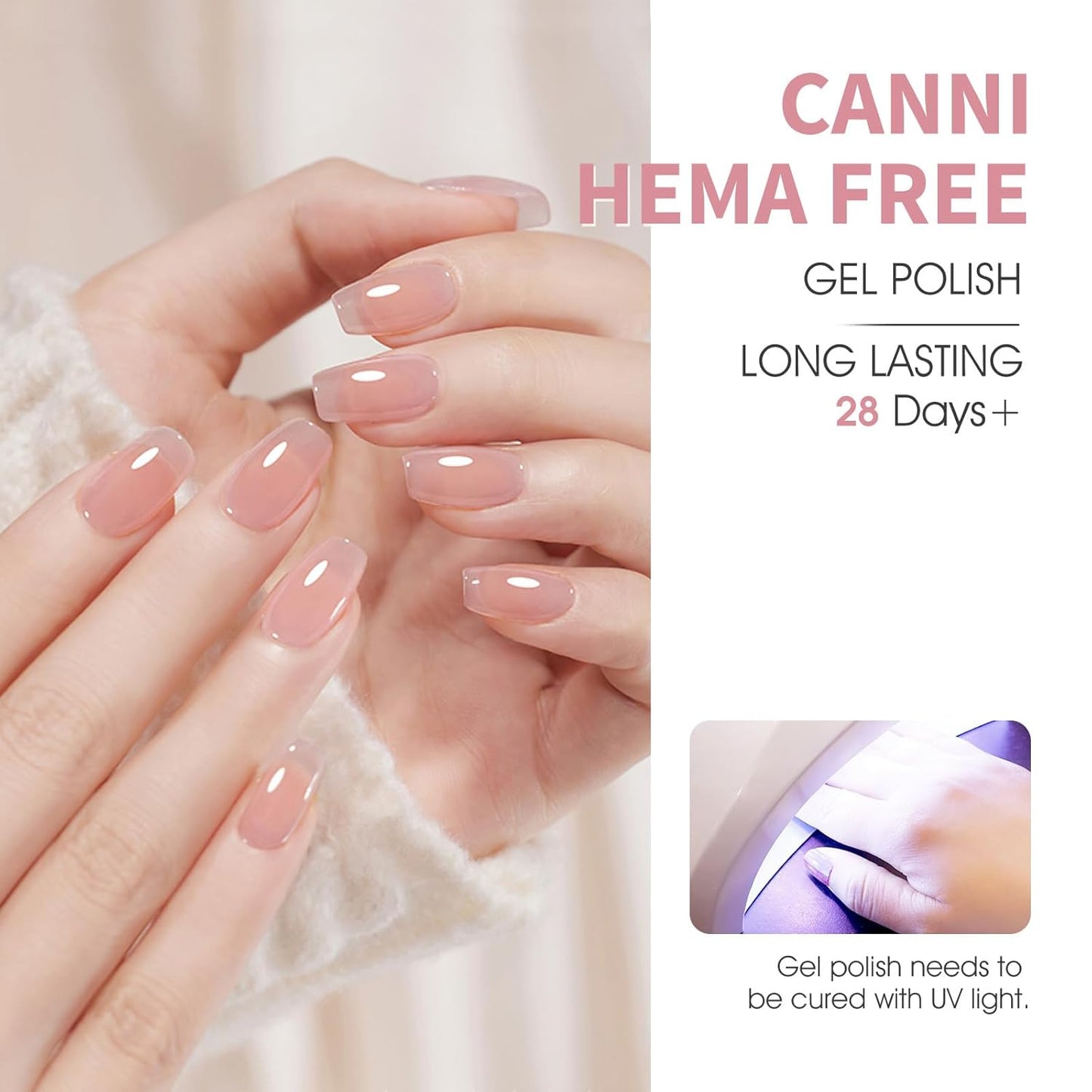 Jelly Nude Pink Gel Nail Polish Set - 6 Pcs Soak Off LED Gel Manicure Kit