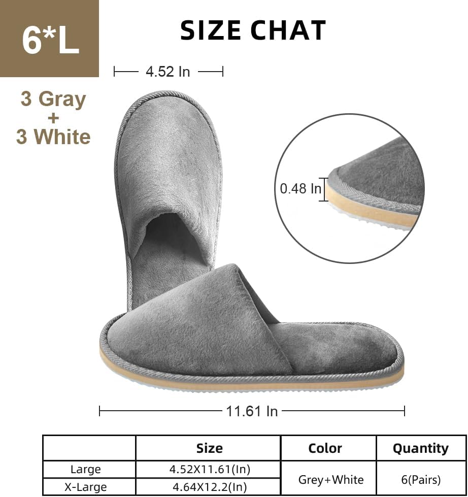 Non-Slip Disposable Slippers - 2-6 Pairs, Washable Velvet Closed Toe for Guests, Hotel & Spa