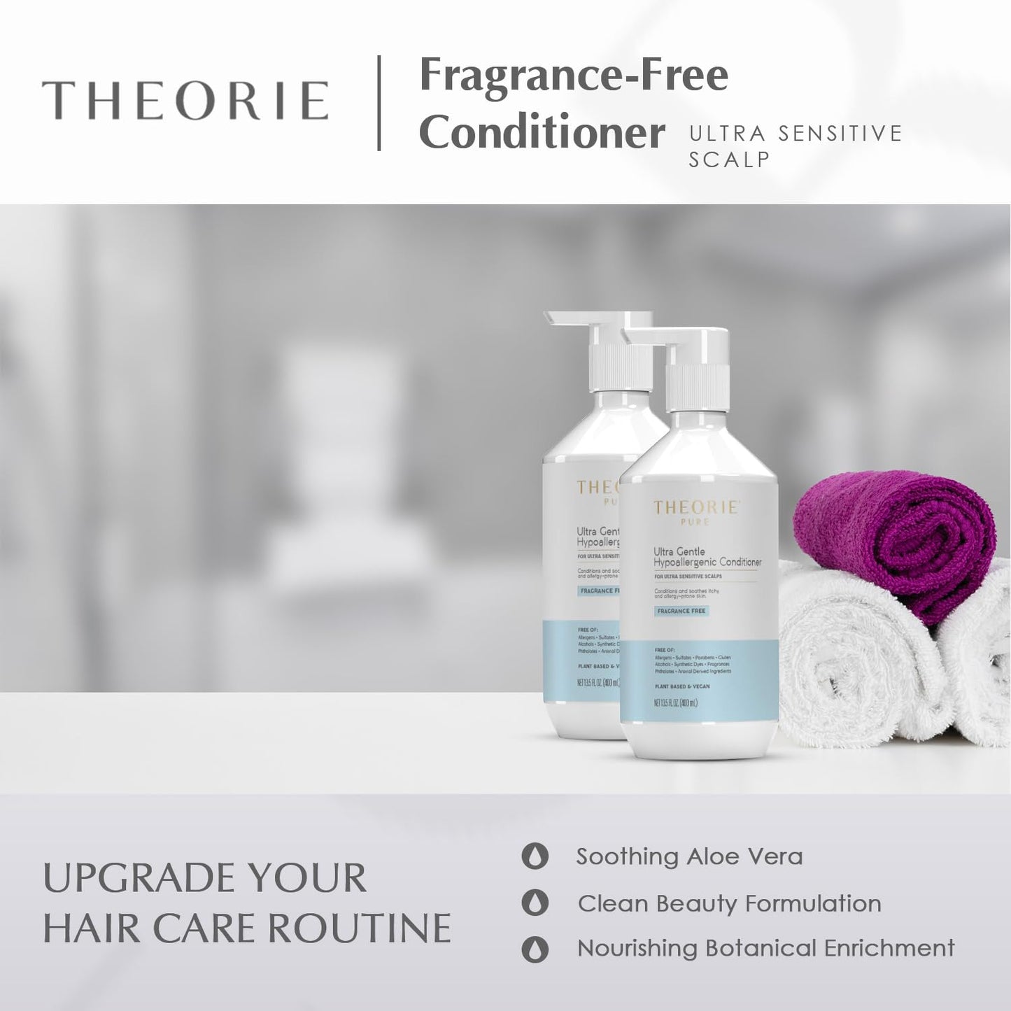 Ultra Gentle Hypoallergenic Conditioner - Vegan & Plant-Based, Fragrance-Free for Itchy Skin - 400mL Pump