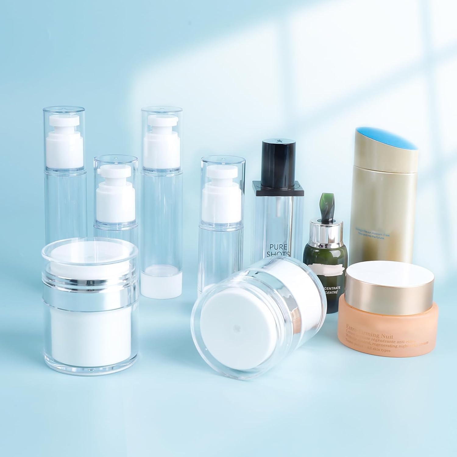 20 Pack Travel Pump Jars & Atomizer Spray Bottles - Leak Proof Cosmetic Containers for Shampoo, Lotion, Essential Oils