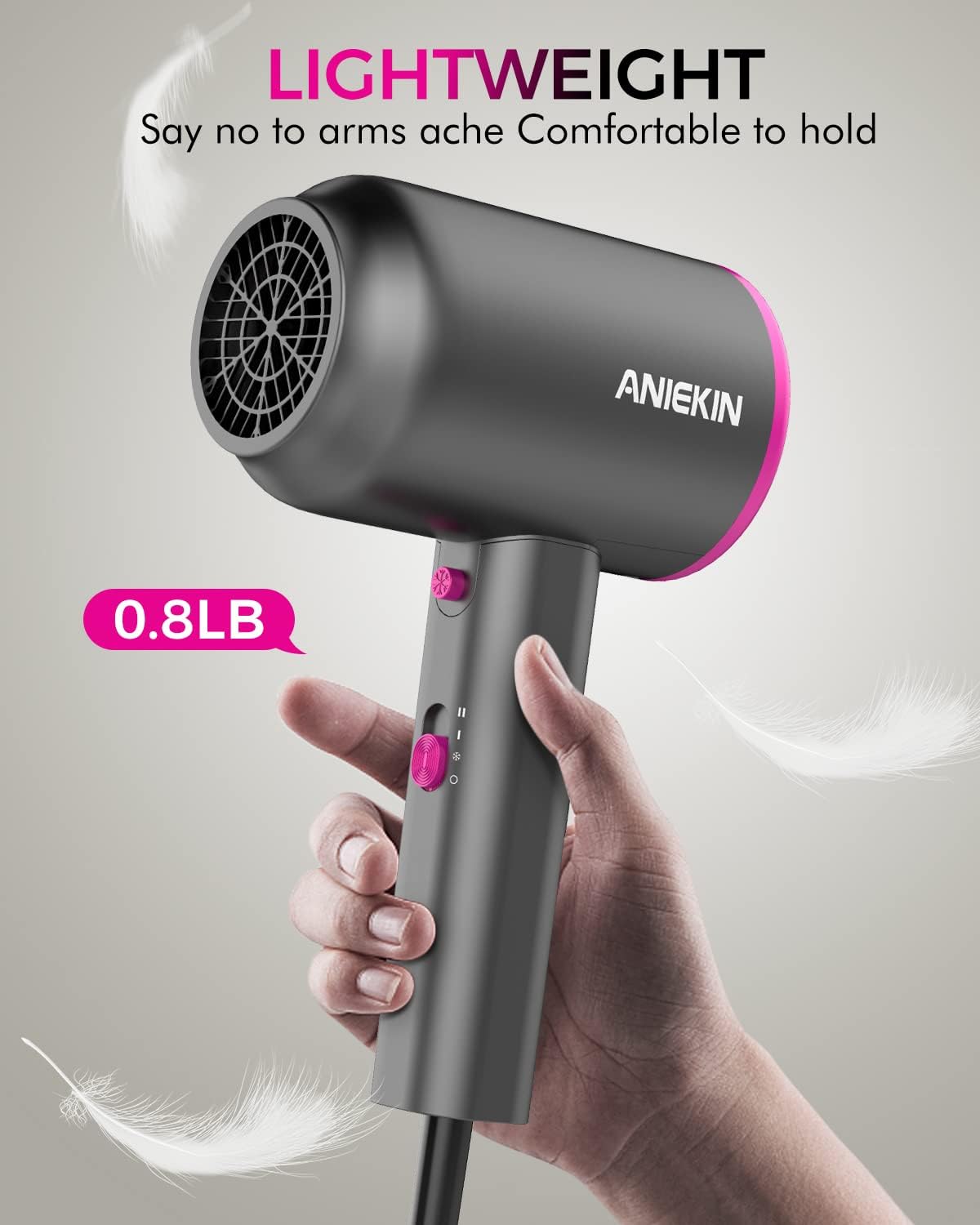 1875W Ionic Hair Dryer with Diffuser - Professional Portable Blow Dryer for Curly Hair
