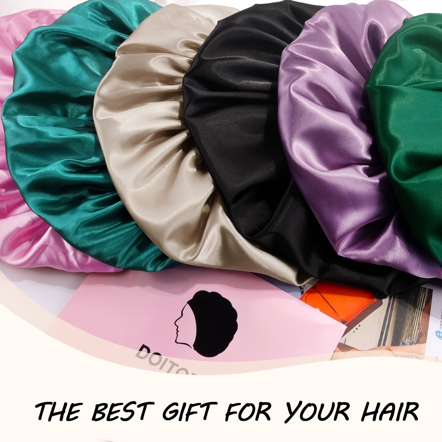 Doitory Silk Bonnet for Sleeping Women, Adjustable Soft Satin Lined Bonnet with Tie Band, Double Layer Sleep Night Cap for Natural & Curly Hair