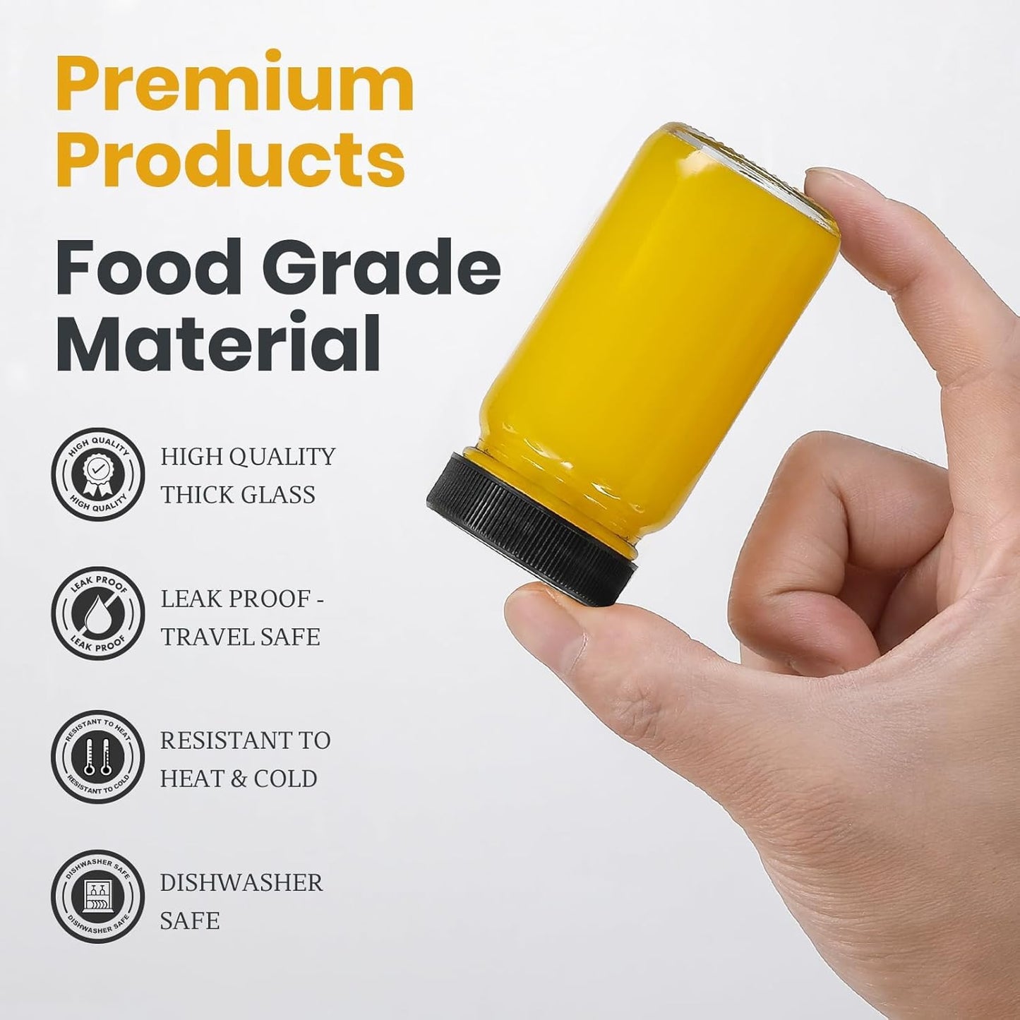 20 Pack Mini Glass Shot Bottles 2 oz with Lids & Labels - Leakproof Travel Jars for Juice, Whiskey, Wellness Shots