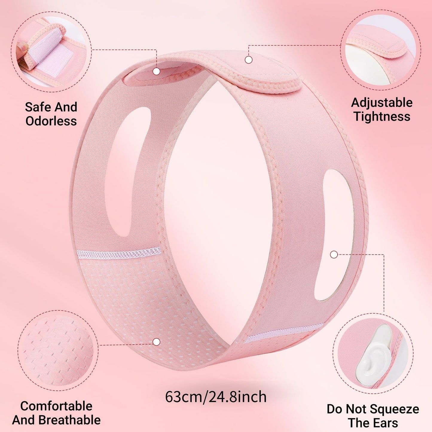 Juskaa Reusable V Line Lifting Mask with Chin Strap for Sleeping,Face Lift Prevent Sagging, Jaw Exerciser,Light Pink,M