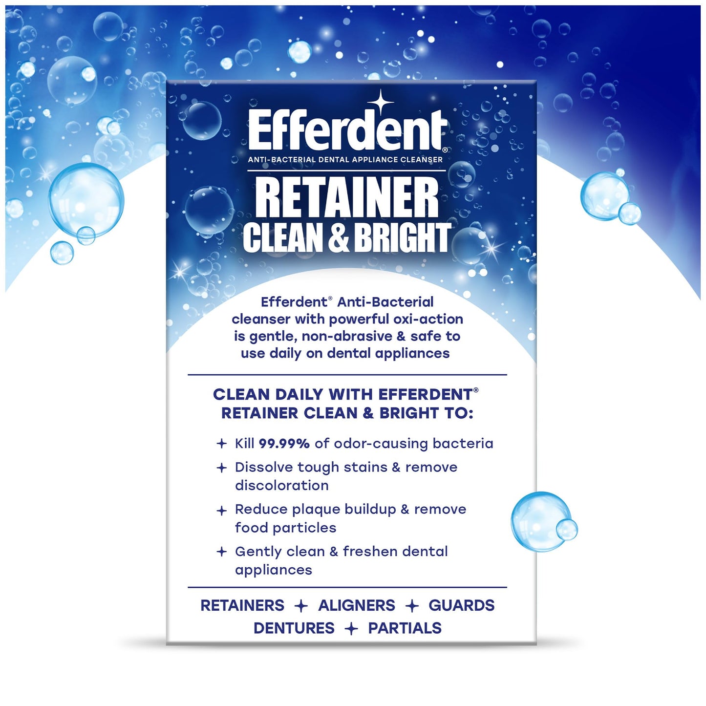Efferdent Retainer Clean & Bright – Retainer Cleaner Tablets, 120 Count – for Retainers, Mouth Guard, Night Guard, Dentures