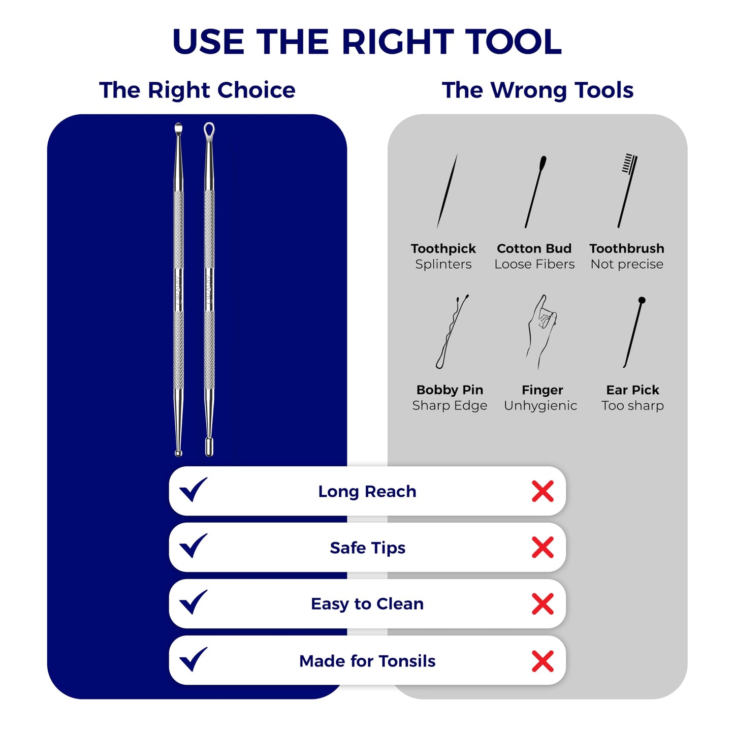 Oravix Tonsil Stone Remover Tool Pack of 2, Metal Tonsil Stone Removal Tool, 7’’ Surgical-Grade Stainless Steel Metal Pick with 10 Soft Silicone Tips, Fight Bad Breath, Safe & Easy