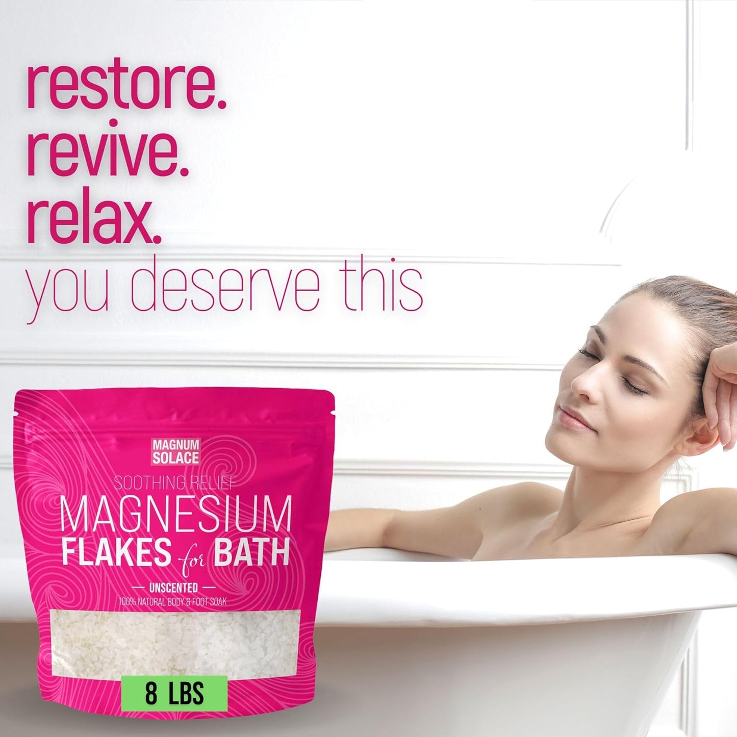 Organic Magnesium Flakes for Relaxing Baths - Pure Magnesium Chloride, 8 LBS