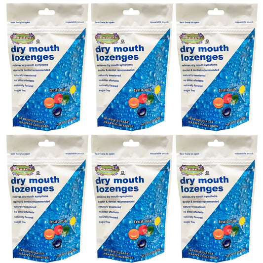 Cotton Mouth Lozenges Dry Mouth Relief Fruit Mix 3.3oz Bag (6 Bags) | Relieves Dry Mouth & Increases Saliva Production, Sugar Free, Gluten Free, Delicious Fruit Flavor, Individually Wrapped, 30 Ct