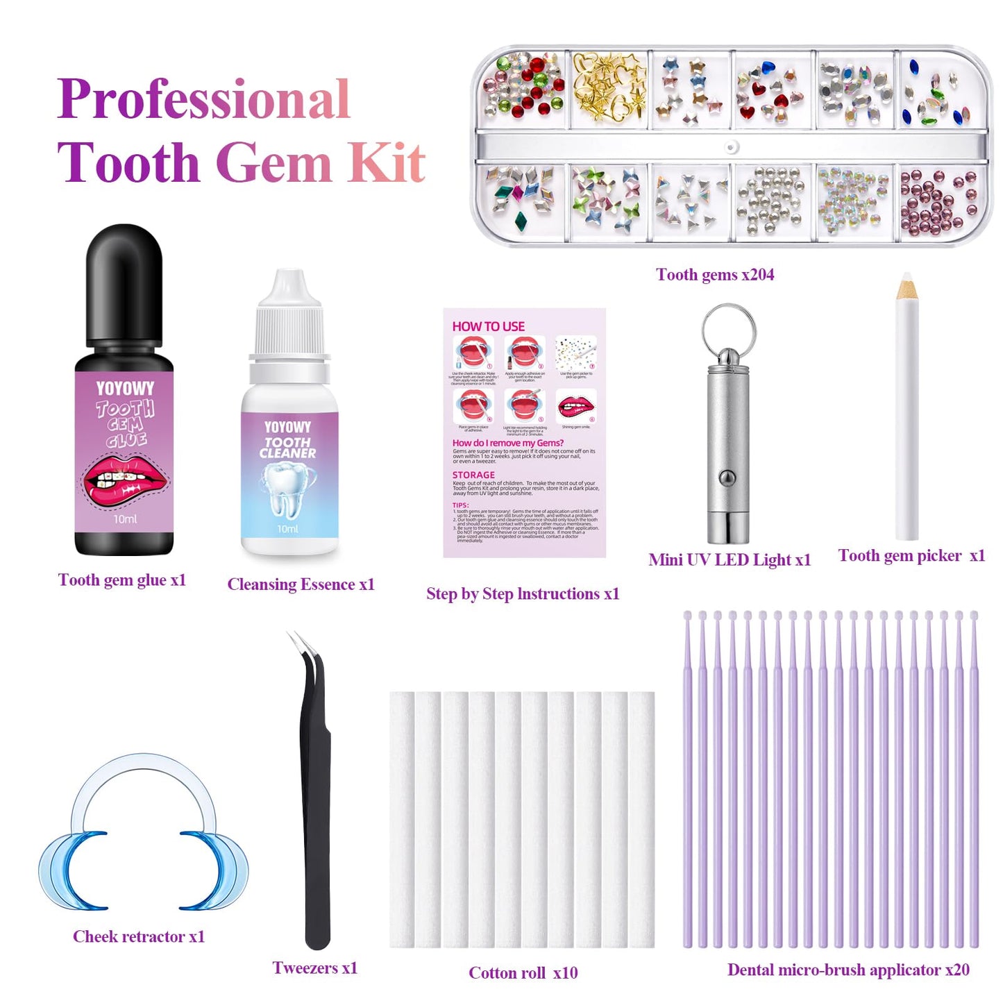 YOYOWY Tooth Gem Kit,Teeth Jewelry Kit with Glue and Light,Tooth Gems Kit for Teeth,Professional DIY Tooth Gem Kit,Fashionable Crystal for Teeth Sweet Smile Gems