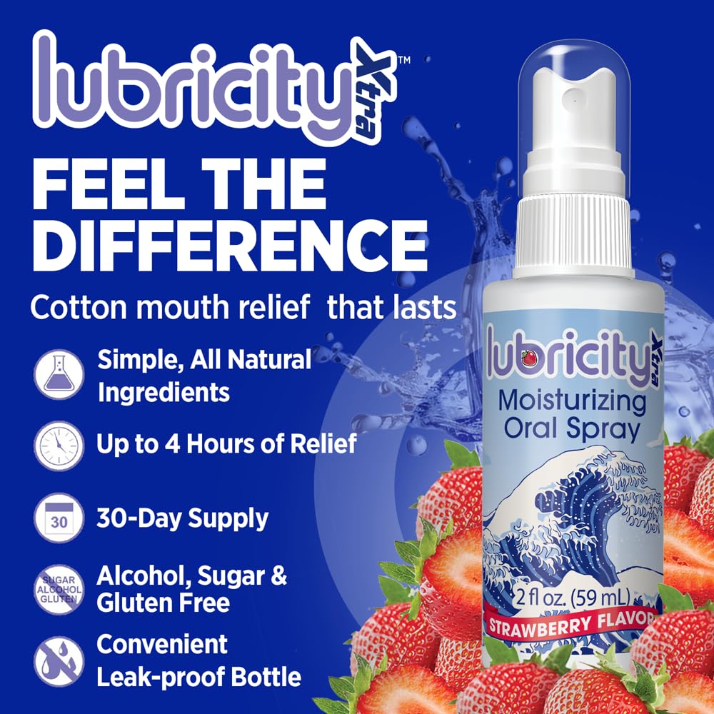 Lubricity Xtra Dry Mouth Spray - Advanced Formula - Hyaluronic Acid and Xylitol, Saliva Substitute Moisturizing Oral Spray, The Most Satisfactory Solution in Dry Mouth Products (2 Fl. Oz., Strawberry)