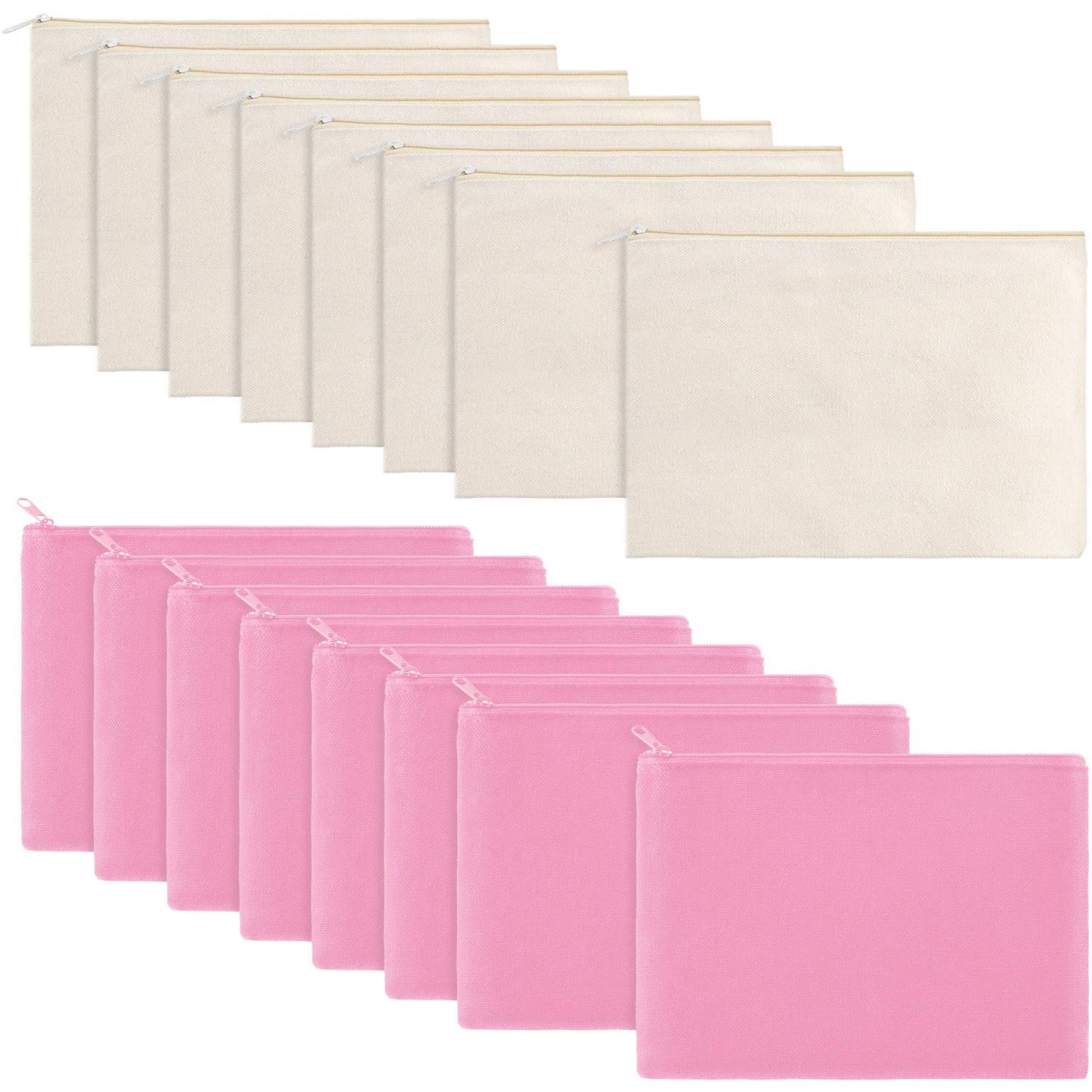 16 Pack Canvas Makeup Bags - Blank Zipper Pouches for DIY Crafts & Travel Toiletry Storage (Beige)