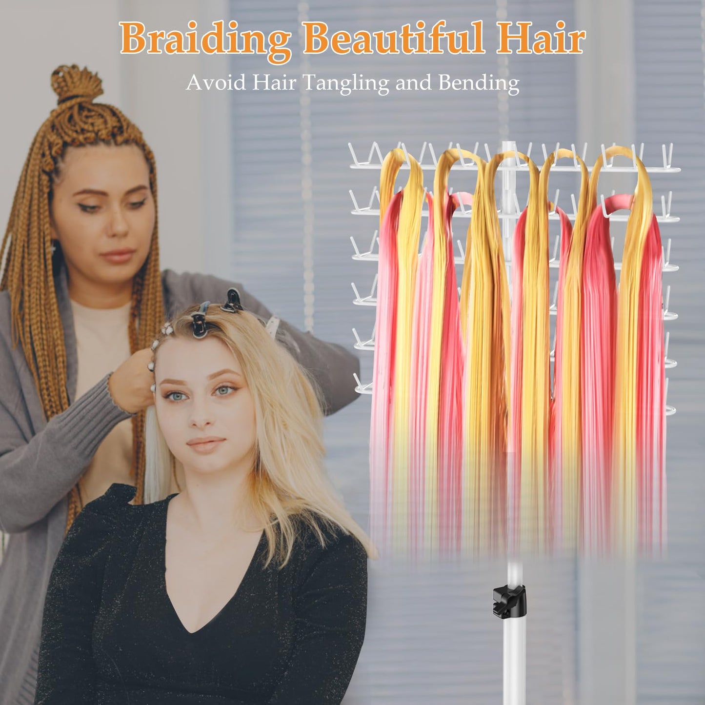 OFUSUY 144 Pegs Braiding Hair Rack, Height Adjustable Braiding Hairstand, 2-sides Hair Rack for Braiding Hair Braiding Rack Stand for hair with Stylist Hair Braiding Tools