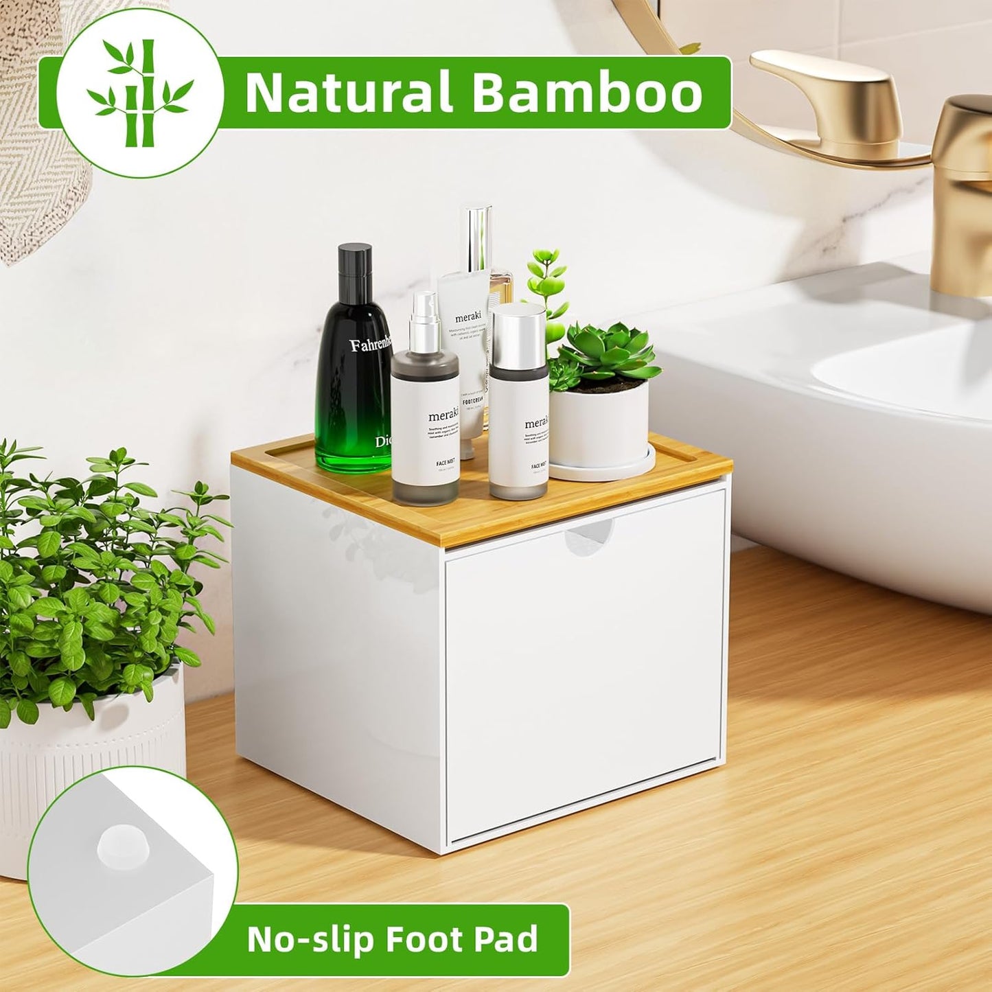 VITVITI Acrylic Face Towel Holder Box - Large Disposable Towel Storage with Bamboo Lid for Bathroom & Vanity