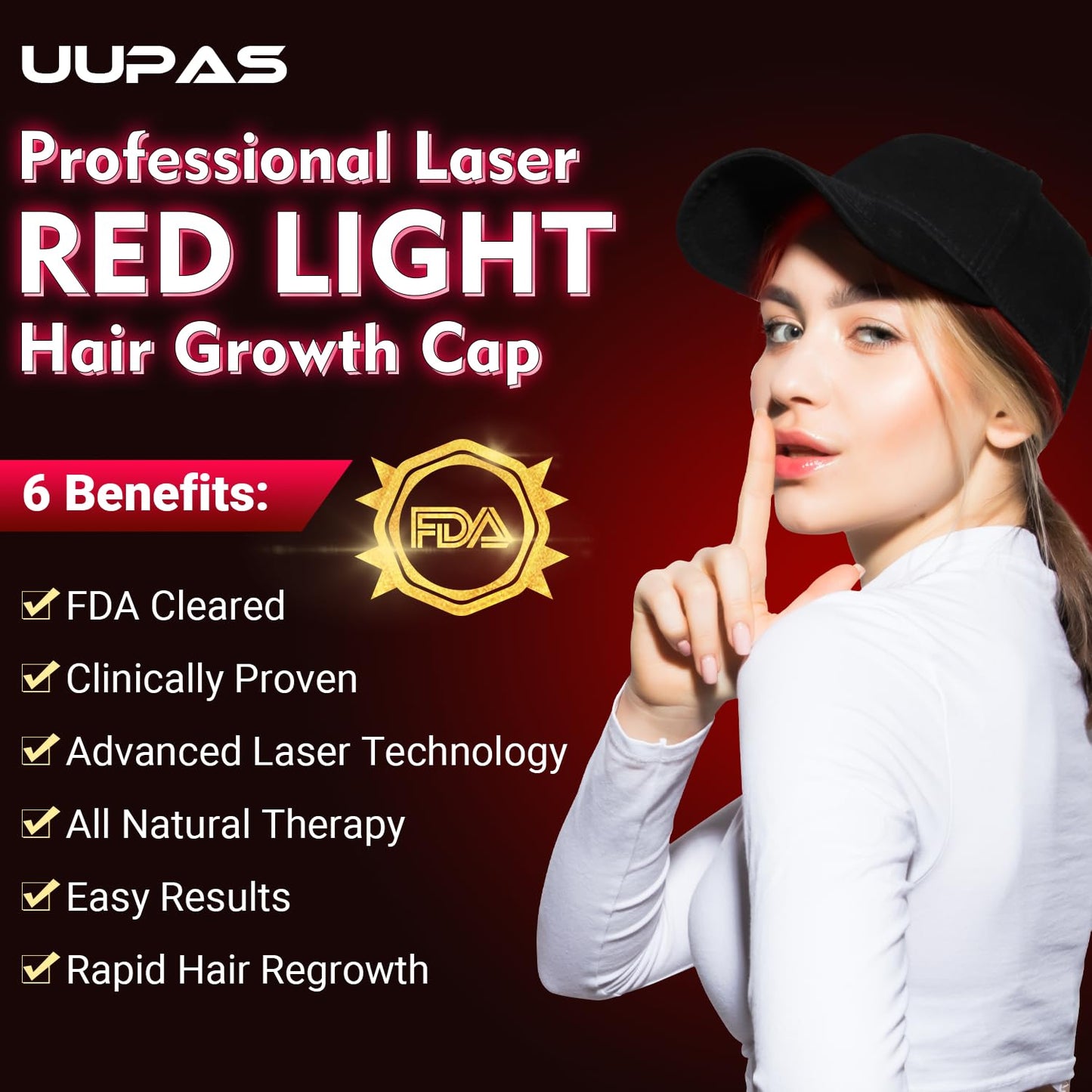 Hair Growth Device - FDA Cleared - UUPAS Professional Laser Diodes Red Light Therapy Hair Growth Cap System for Hair Regrowth, Alopecia - Hair Growth Treatments Products for Men Women