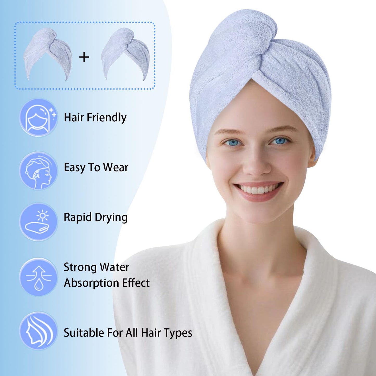 AGKXHDEC 2 Packs Microfiber Towel, Hair Turbans, Drying Hair Wrap for Women (Blue colore-2pcs)