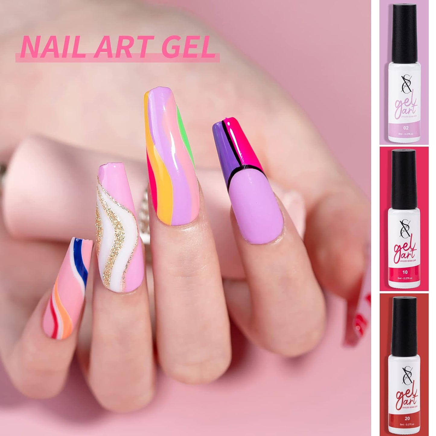 24-Color Gel Liner Set for Nail Art - SXC Cosmetics with Thin Brush for Swirl Designs
