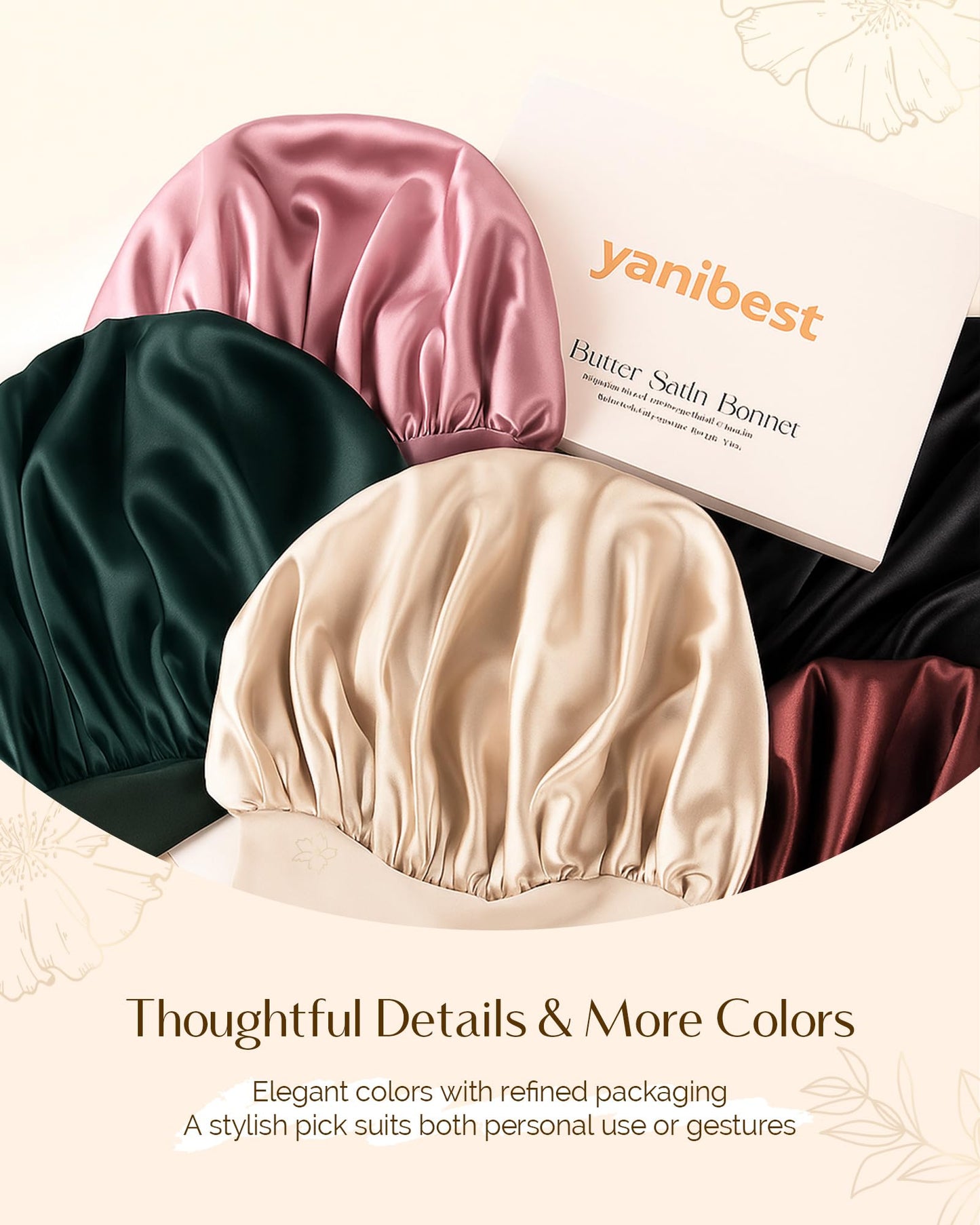 YANIBEST Satin Silk Bonnet for Sleeping Women, Double Layer Hair Bonnet with Elastic Tie Band for Curly Natural Hair, Beanpaste Pink