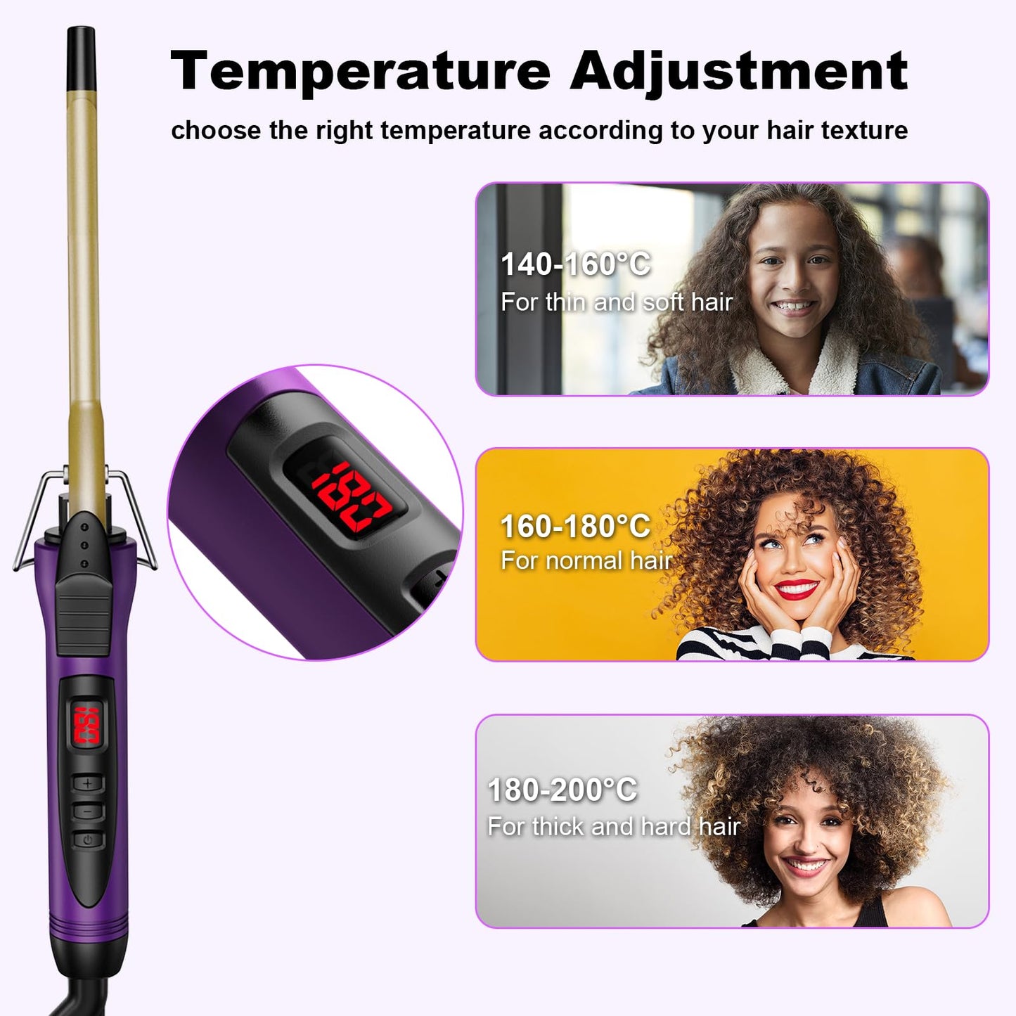 MELYDO 3/8 Inch Small Curling Iron Wand for Short & Long Hair, Ceramic Small Barrel Curling Iron Tiny Curling Wand with Adjustable Temperature, Include Heat Resistant Glove