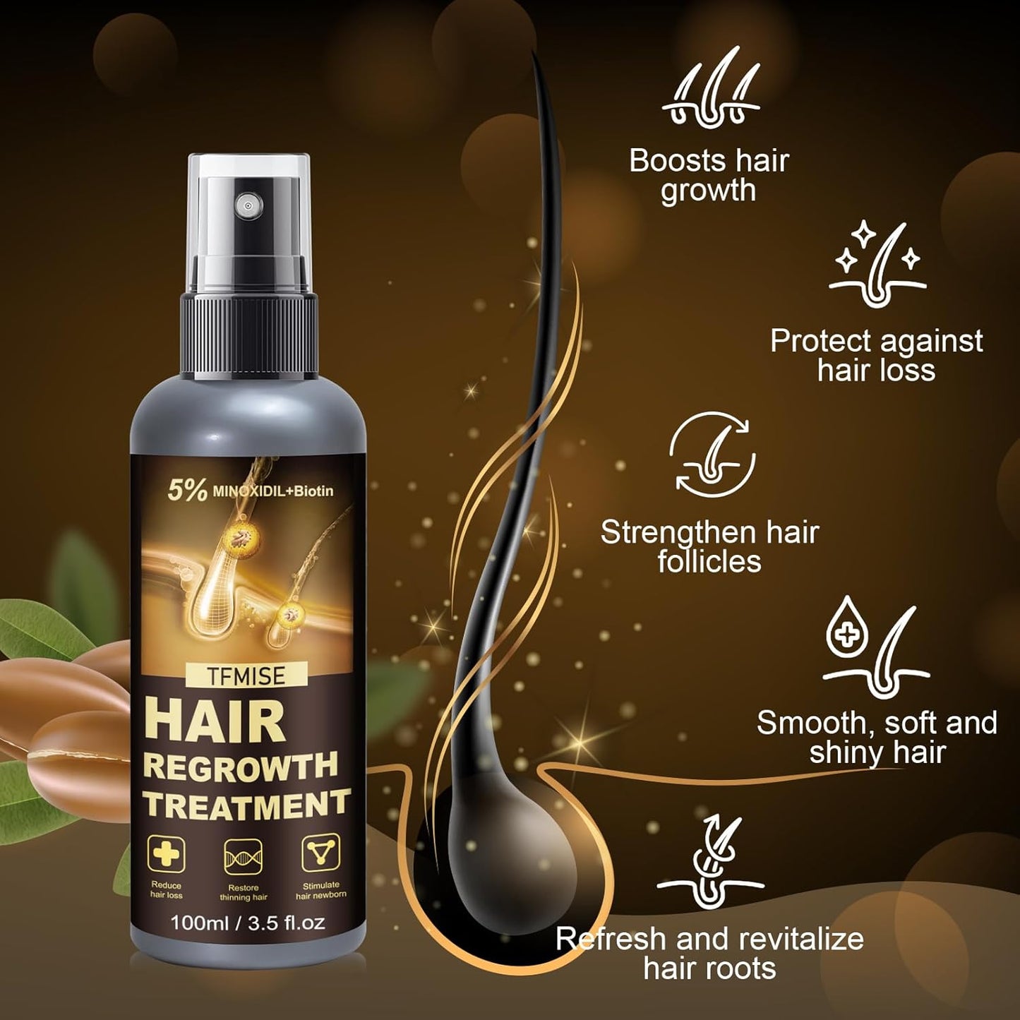 5% Minoxidil Spray for Men & Women - Extra Strength Hair Growth Solution with Biotin, 3.38 Fl. Oz