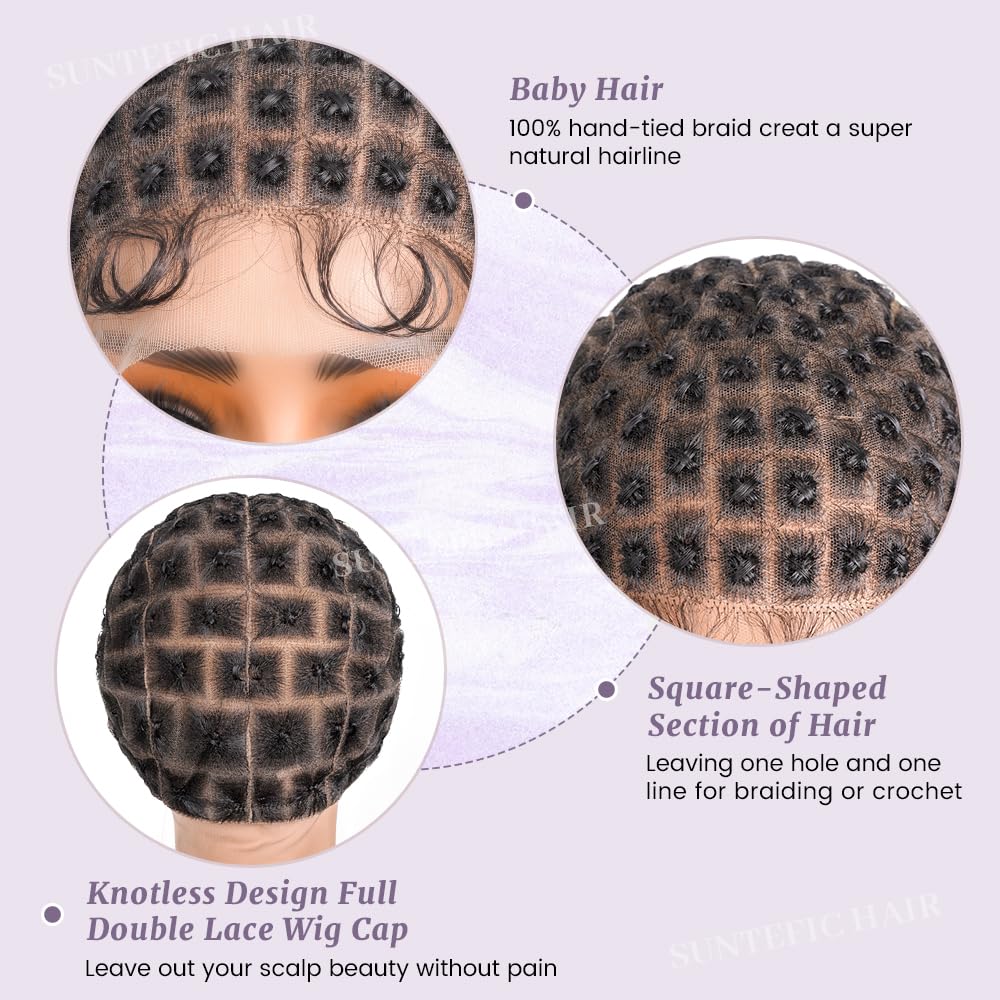 Suntefic Braided Wig Cap With Baby Hair Crochet Wig Cap For Crochet Braids Hair Glueless Double Full Hd Lace Wig Caps For Black Women (Black-123)