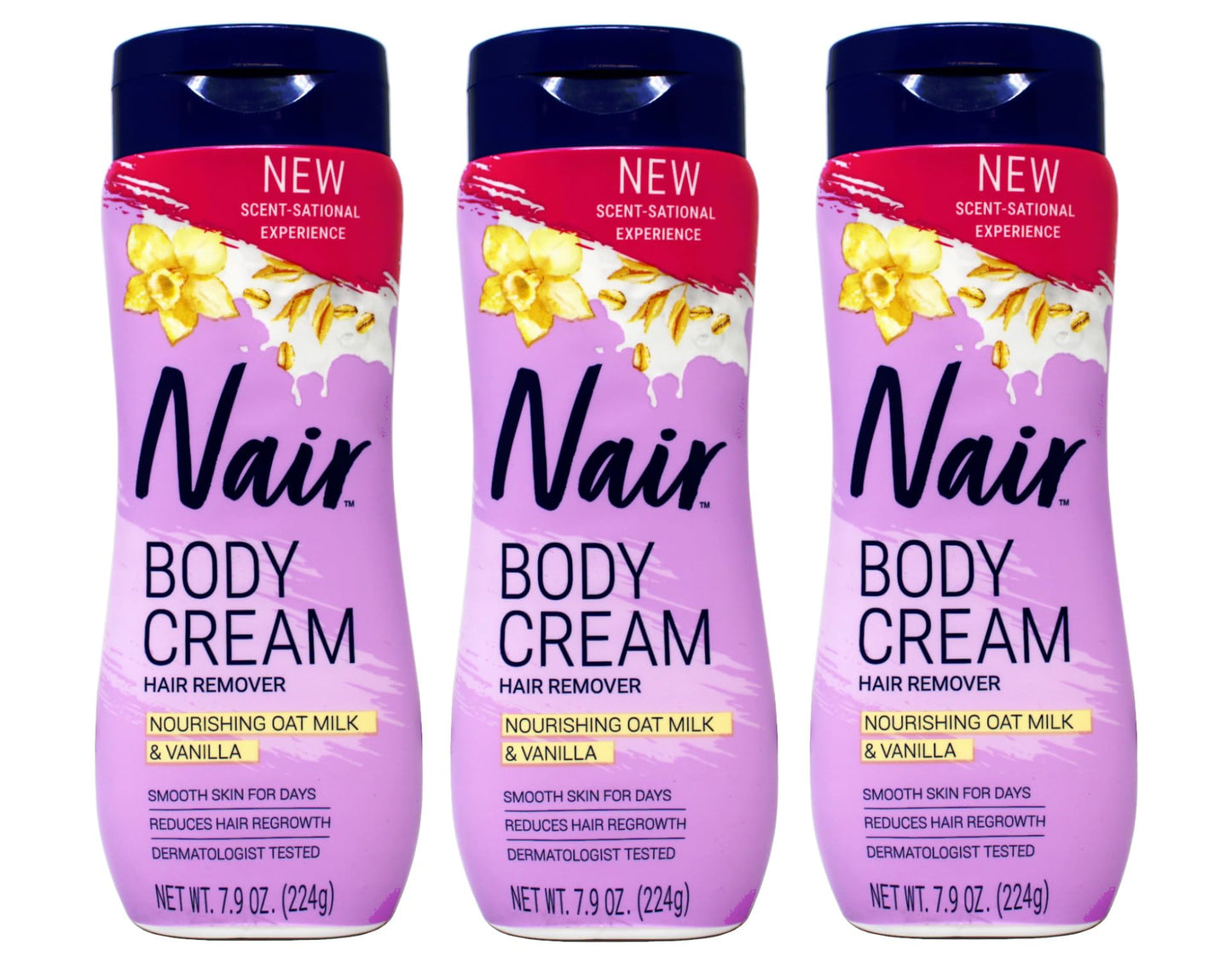 Nair Body Cream Hair Remover, Nourishing Oat Milk & Vanilla, Dermatologist Tested, 7.9 oz (Pack of 3)