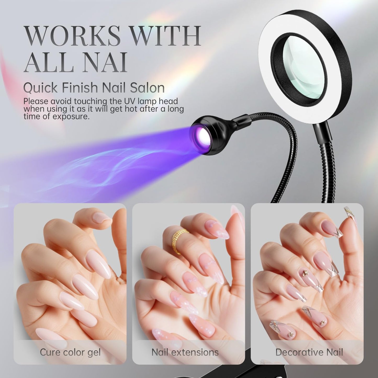 UV Nail Lamp with 6x Magnifier - Flash Cure Dual-Light Nail Dryer for Salon-Quality Manicures at Home