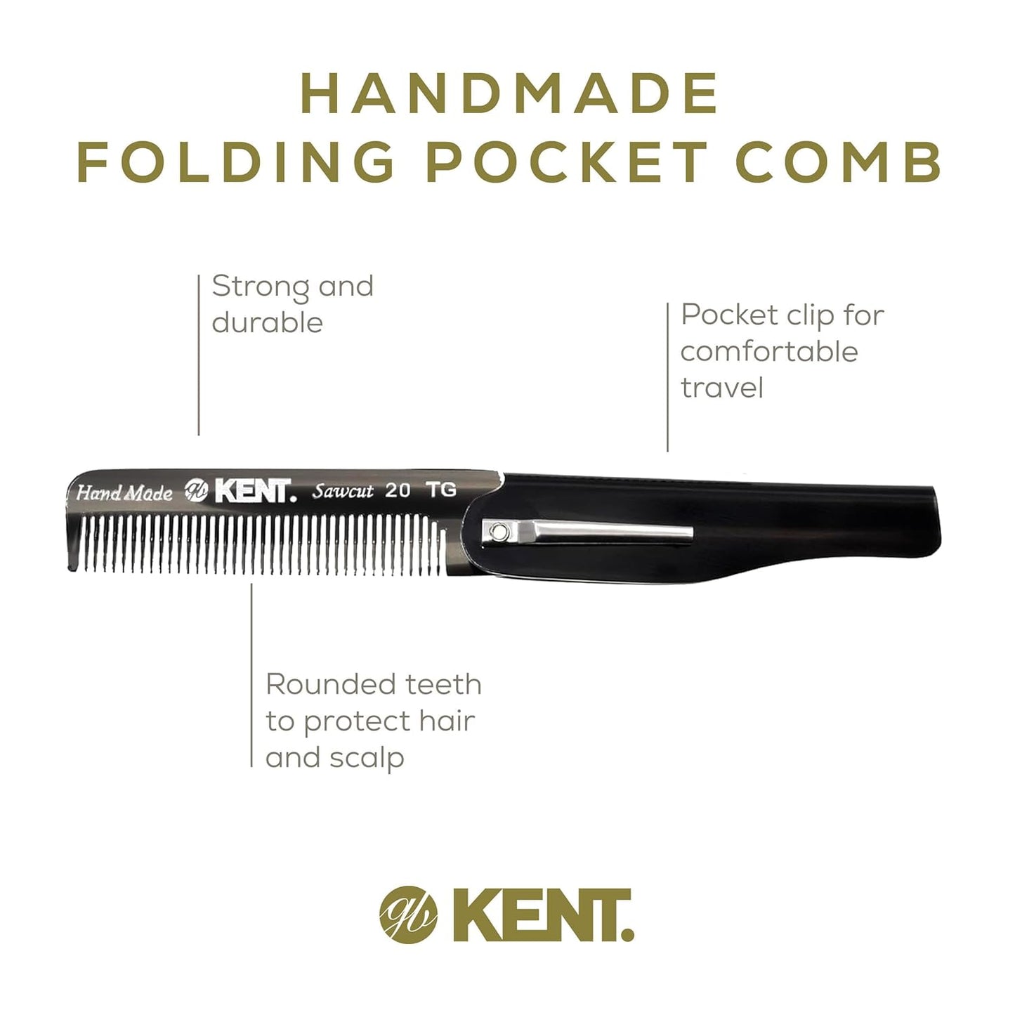 Kent Set Men's Hair Combs - 81T X-Small & 20T Folding Fine Tooth Grooming Kit for Hair, Beard & Mustache - Handmade in England