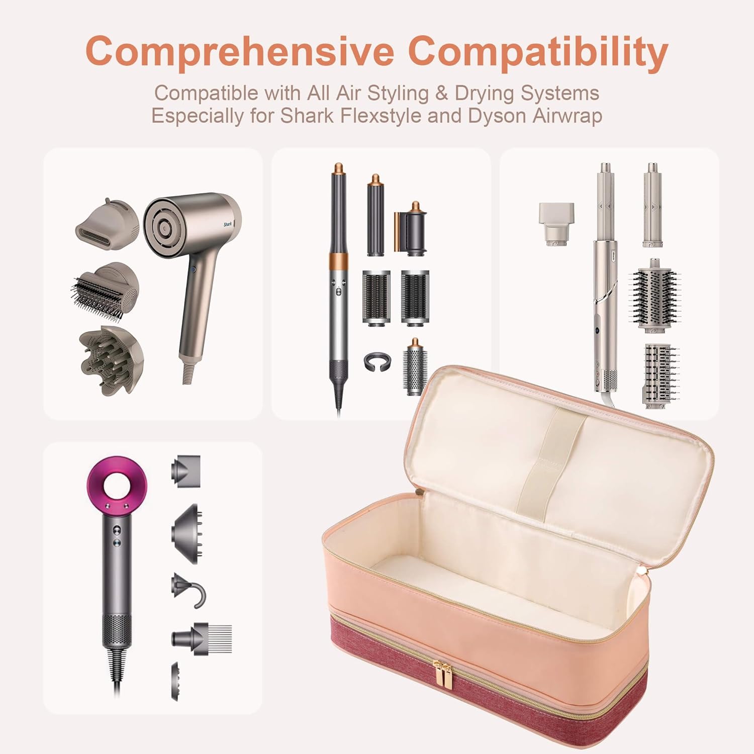 Dyson Airwrap Travel Case - Double-Layer Storage Bag for Shark Hair Dryer & Attachments