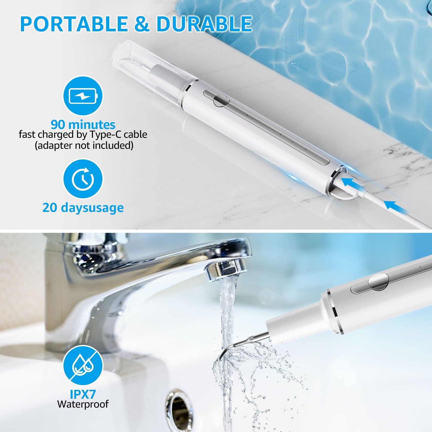 Teeth Cleaning Kit Plaque Remover for Teeth, Portable Dental Plaque Remover Tool with LED, Plaque Blaster for Human Teeth with 3 Modes, Tooth Scraper Plaque Tartar Remover for Teeth with Dental Tools