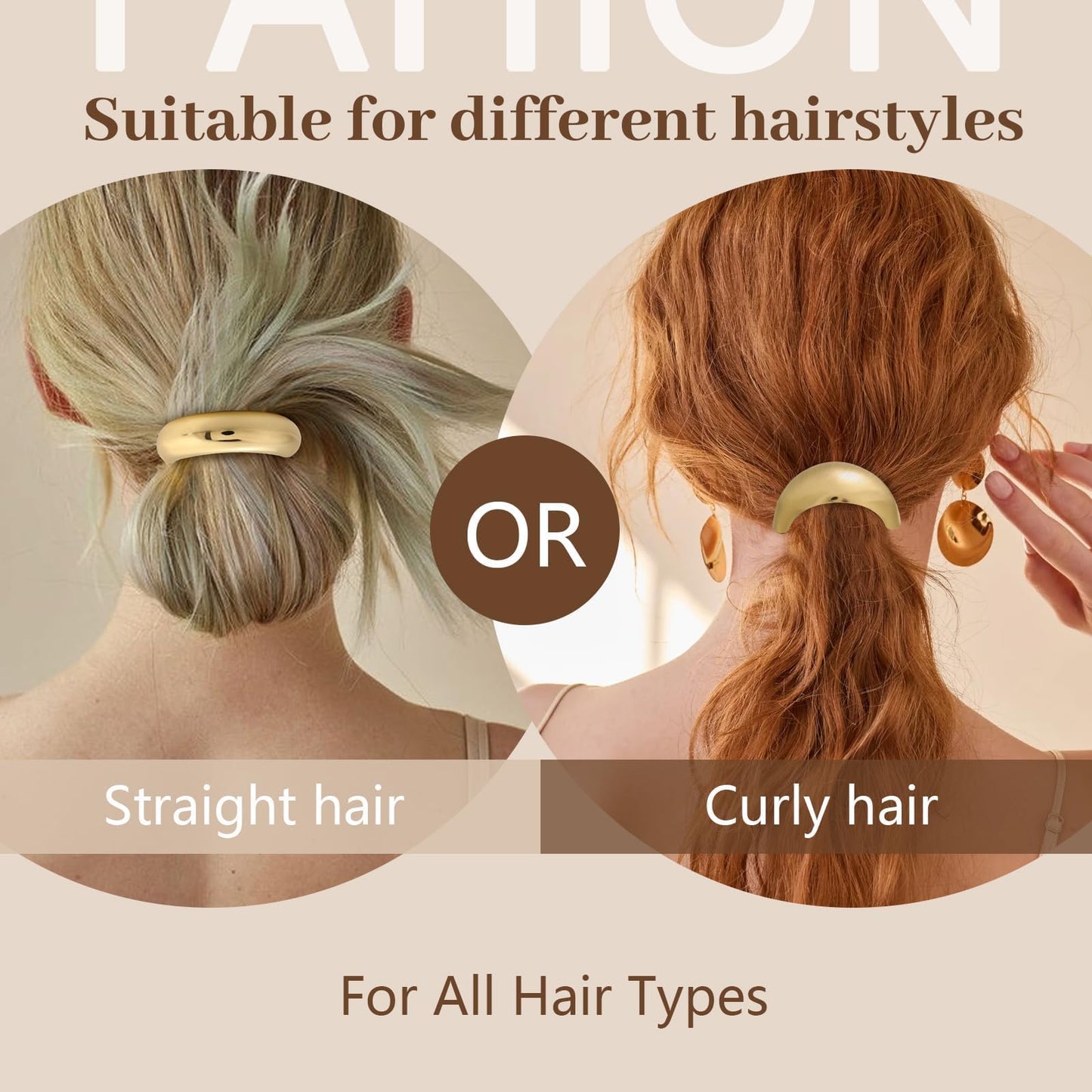 3PCS Gold Hair Ties, Metal Hair Ties for Thick Hair, Elegant Durable Geometric Design, Gold Hair Accessories Stretchy and Non-Damage Ponytail Cuff Holders, 3 Styles in Box Holiday Gifts