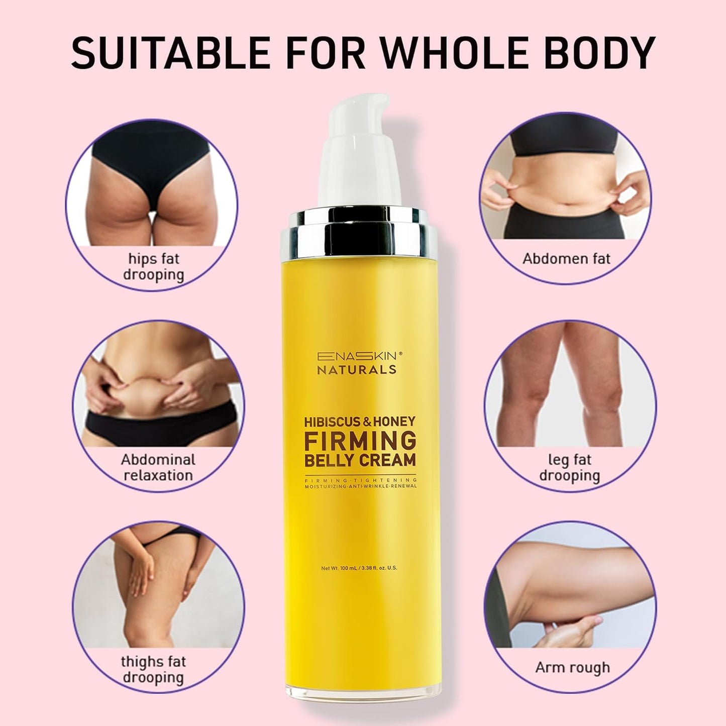 Belly Firming & Skin Tightening Cream with Hibiscus & Honey - Moisturizing Cellulite Lotion for Stomach, Thighs & Butt - 100ML