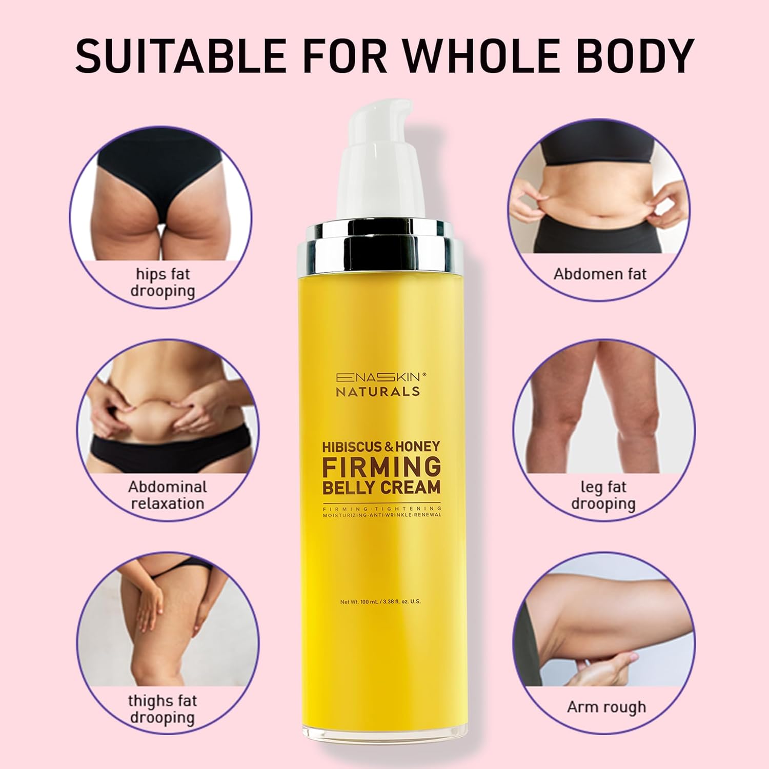 Belly Firming & Skin Tightening Cream with Hibiscus & Honey - Moisturizing Cellulite Lotion for Stomach, Thighs & Butt - 100ML