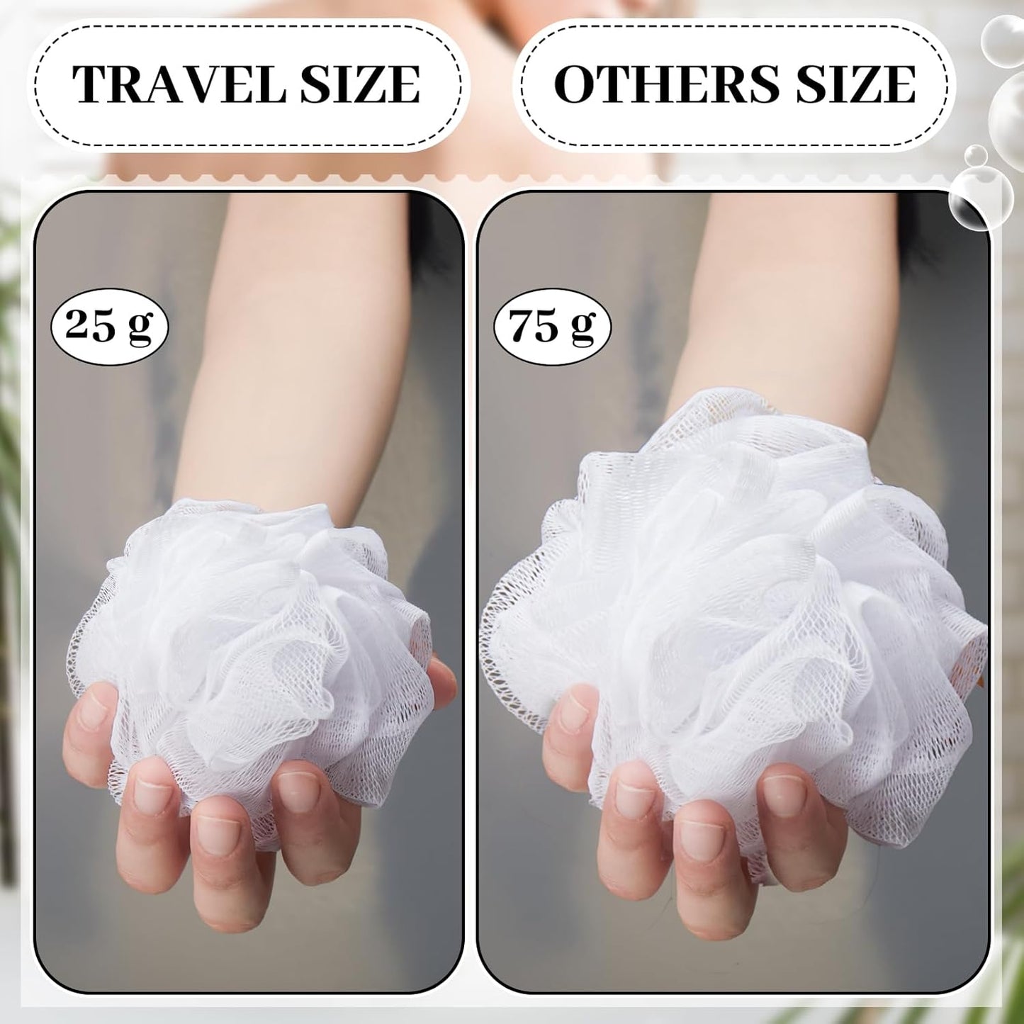 Travel Size Loofah Set - 12 Individually Wrapped Mini Bath Sponges with Case (Black, 25g)