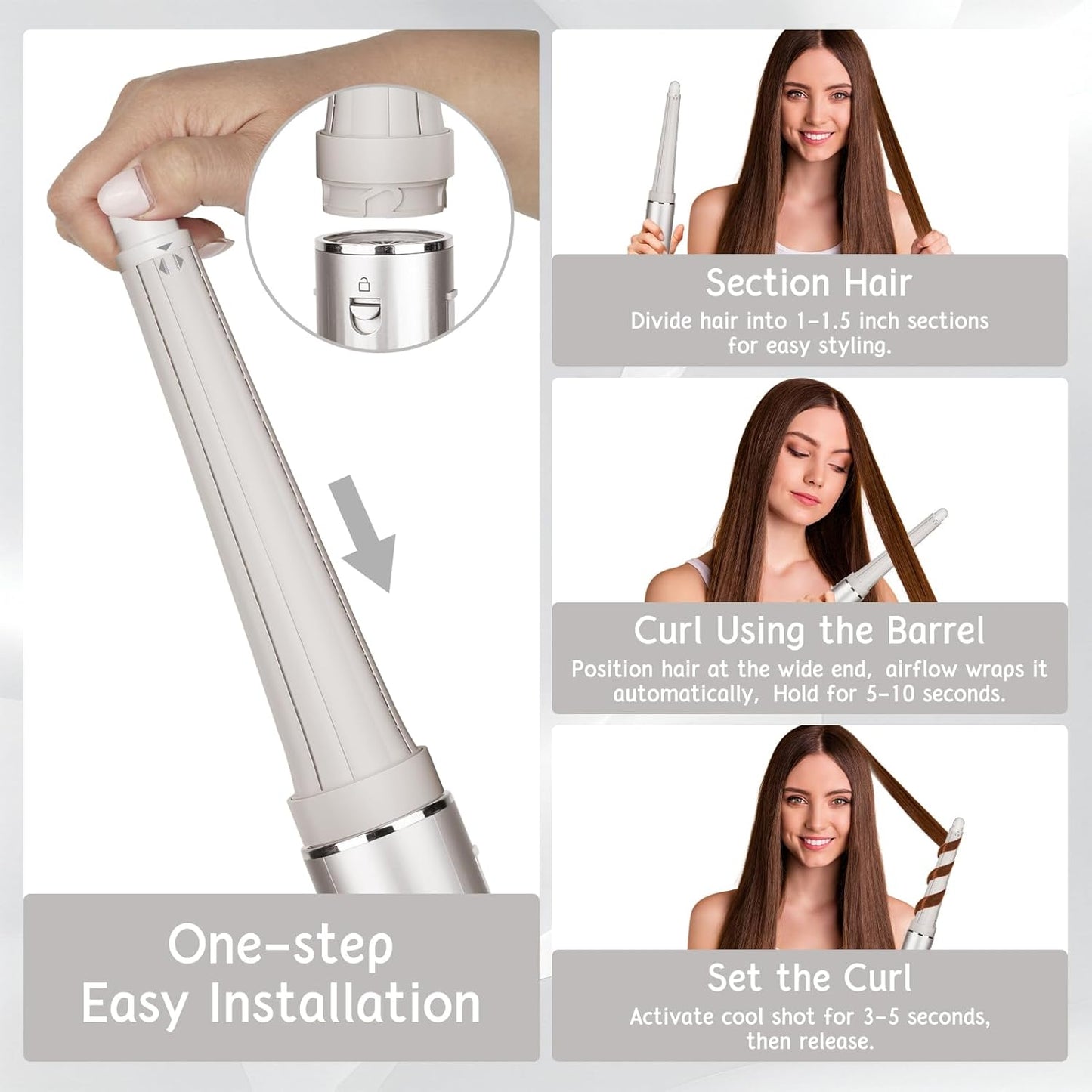 Conical Curling Barrel for Shark Flexstyle - 0.78-1.4 Inch Attachment for Long Hair