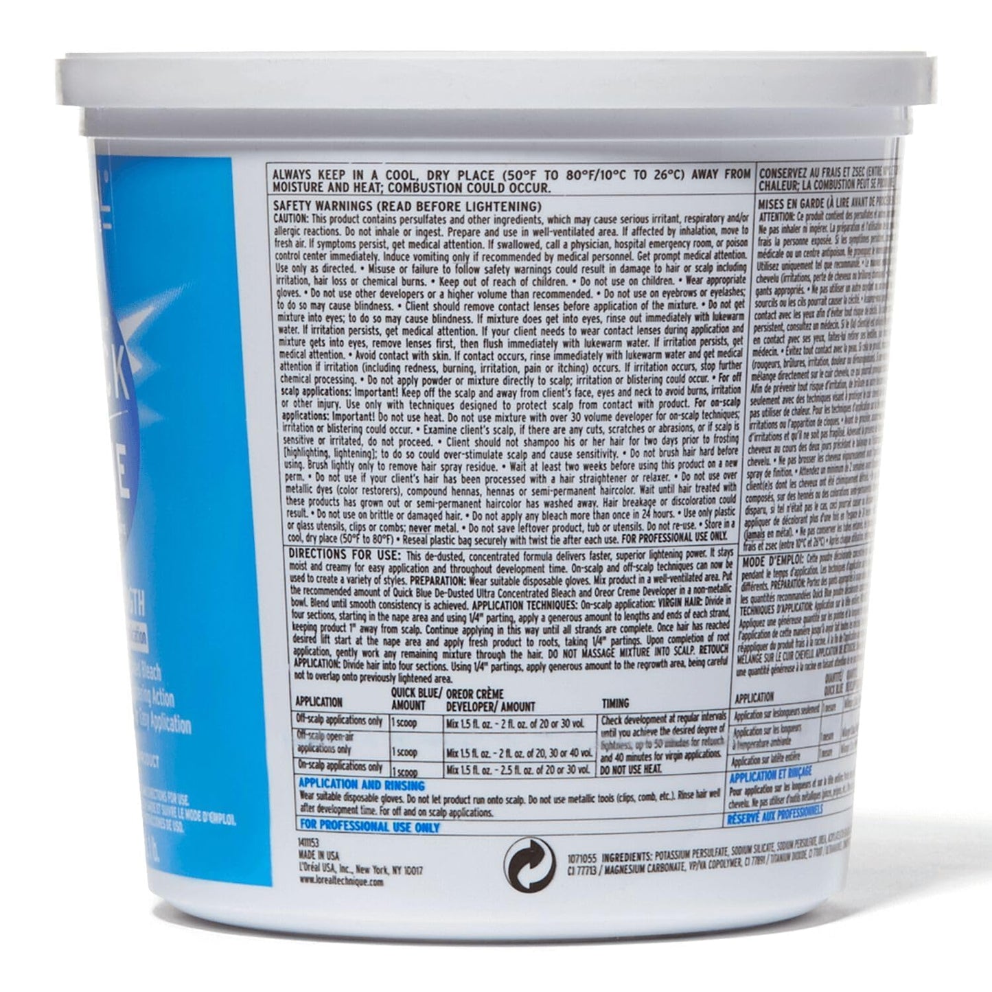 L'OREAL TECHNIQUE Quick Blue High Performance Bleach | Professional Hair Bleaching Powder | No Drip Formula | Extra Strength Lightening Action Lifts Up To 7 Levels | Single Application | 1 Pound