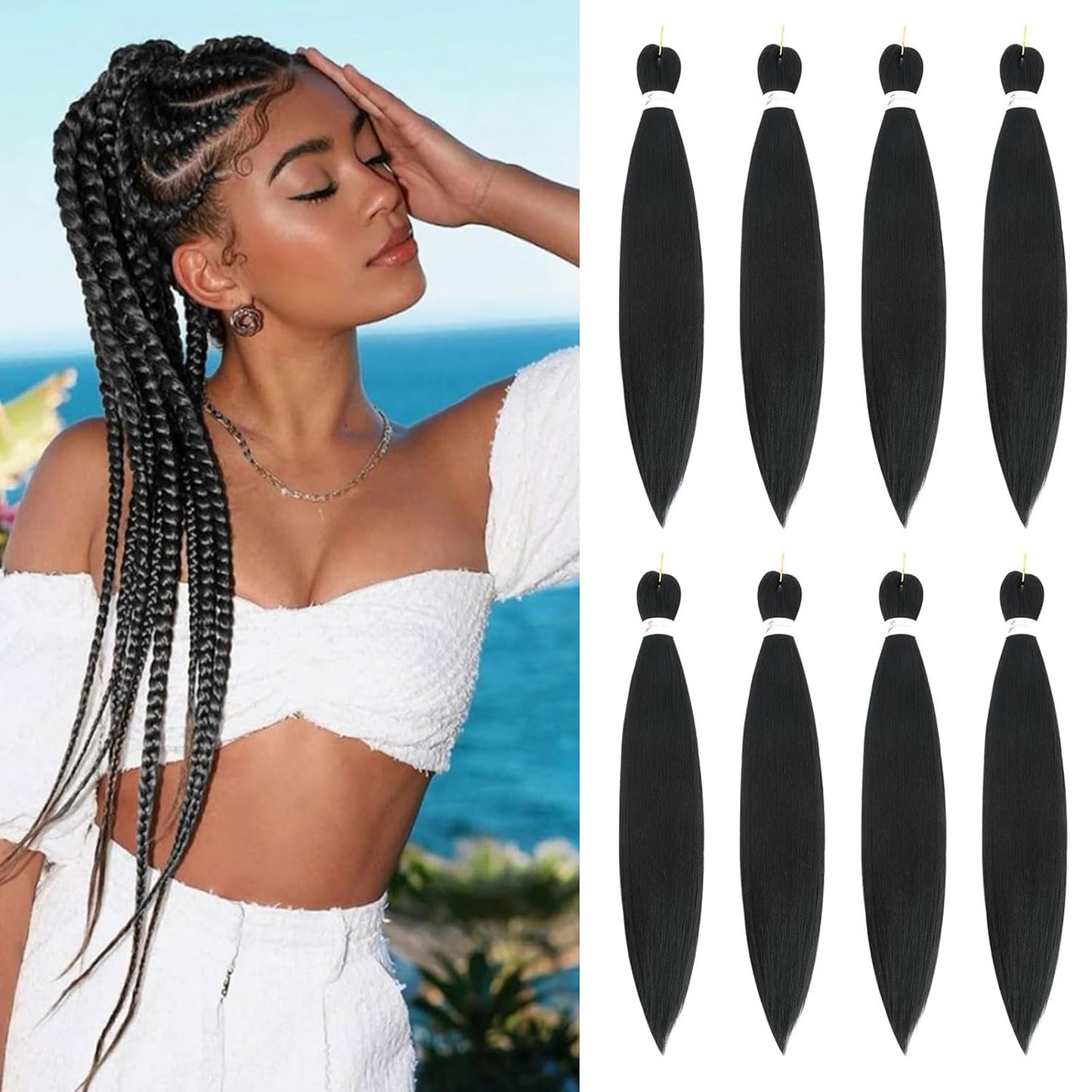 24-Inch Pre-Stretched Braiding Hair - 8 Packs Soft Yaki Texture for Crochet & Twists