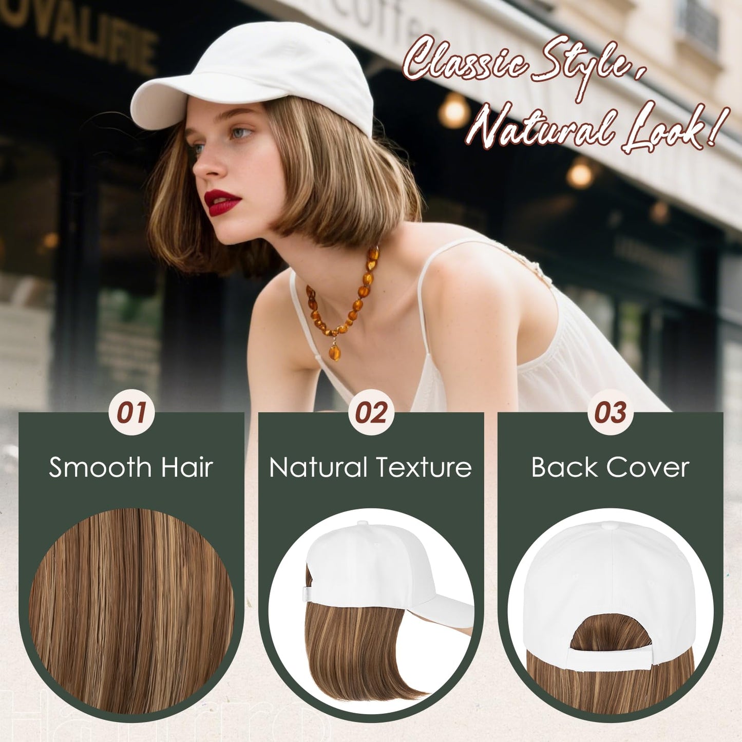 Hairro Wig Hat For Women Baseball Cap With Hair Extensions Synthetic Fake Hair 6" 150g #6A