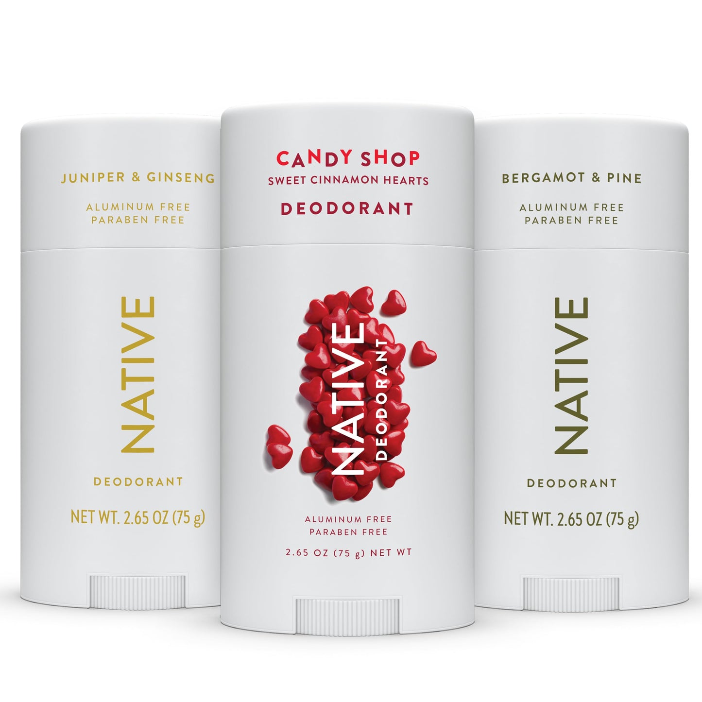 Native Deodorant Contains Naturally Derived Ingredients, 72 Hour Odor Control | Seasonal Scents, Aluminum Free with Baking Soda | Bergamot and pine, Juniper and Genseng , Candy shop - Variety 3 Pk