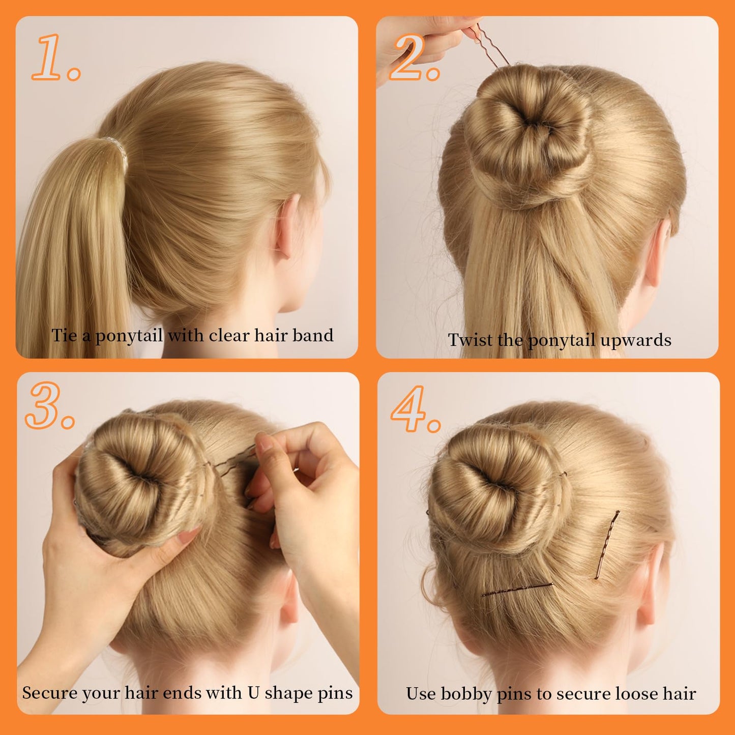 Teenitor 300pcs Bobby Pins Hair Pins Kit, 100 Hair Pin for Women 100 Bobby Pins Brown and 100 Hair Bands, Hair Pins for Buns 2inch 2.36inch 2.75inch