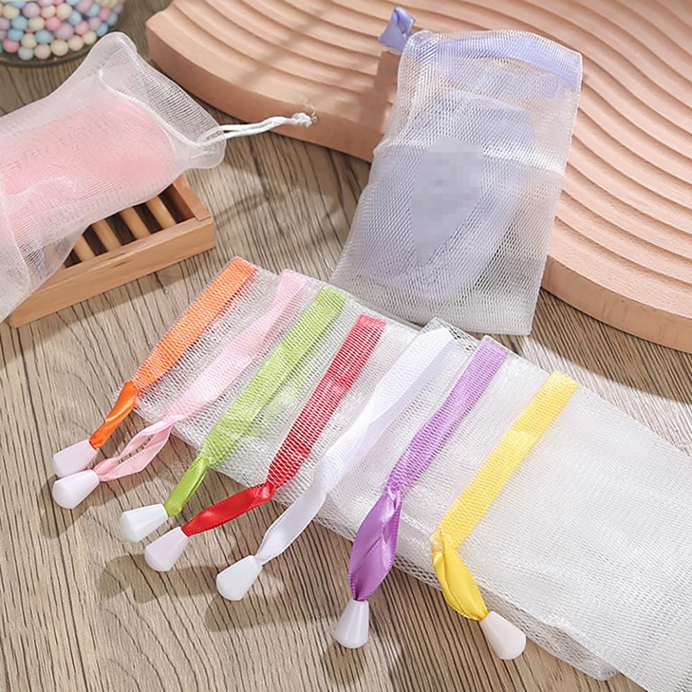 LJJCSFF 20 Pcs Exfoliating Mesh Soap Pouch Drawstring Foam Bag Soap Saver Sack Soap Foaming Net for Face Washing Color Random