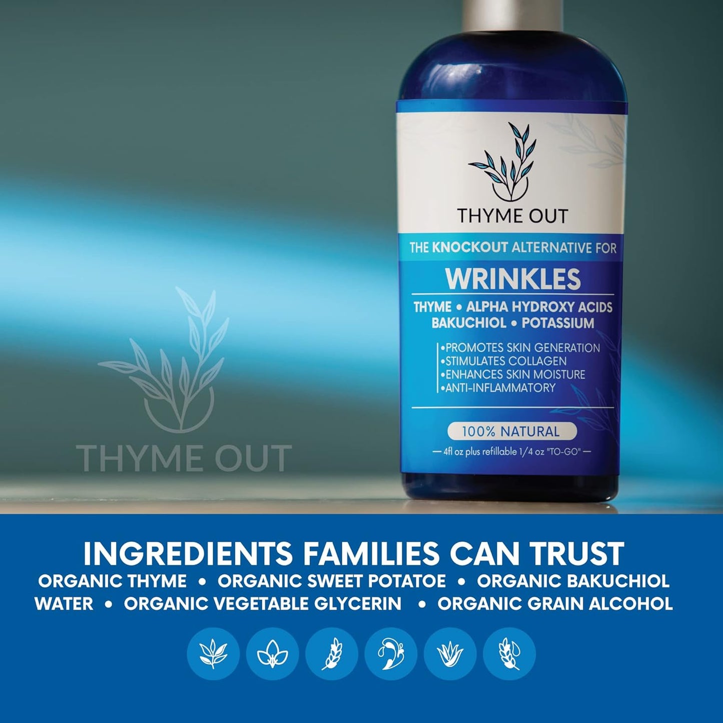 Anti-Wrinkle Face Mist Spray - All Natural with Thyme, Bakuchiol & AHA for Fine Lines & Collagen Boost (4 oz)