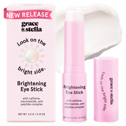 grace & stella Under Eye Brightener Balm Stick - Travel Essentials - Caffeine Eye Cream for Dark Circles, Puffiness, Wrinkles - Vegan Moisturizer Stick with Niacinamide, Hyaluronic Acid (0.13oz/3.5g)