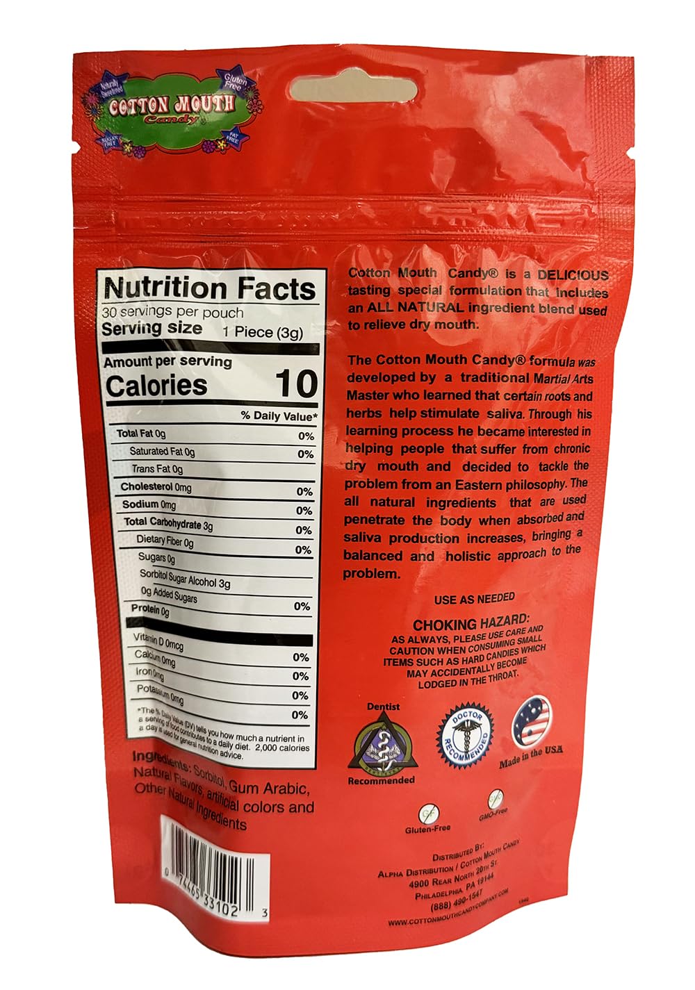 Cotton Mouth Candy Dry Mouth Relief Fruit Mix 3.3 Ounce Bag (1 Bag) | Relieves Dry Mouth & Increases Saliva Production, Sugar Free, Gluten Free, Delicious Fruit Flavor, Individually Wrapped, 30 Ct