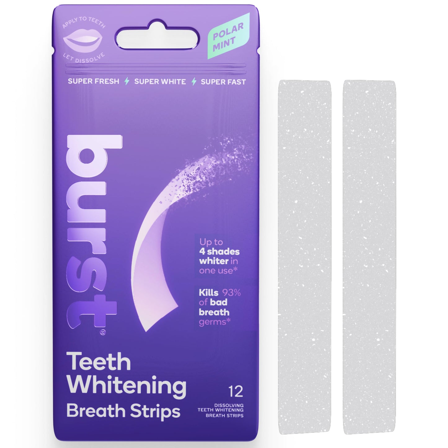 BURST Teeth Whitening Breath Strips (Polar Mint/1 Pack) | Instantly Freshens Breath on The Go | Visibily Whiter Teeth in Just One Use | Dissolves on Teeth